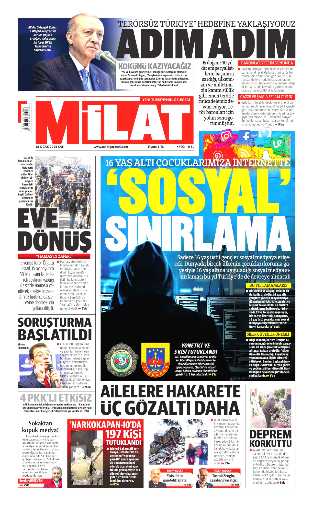 MİLAT gazetesinin 28 Ocak 2025 tarihli birinci sayfası