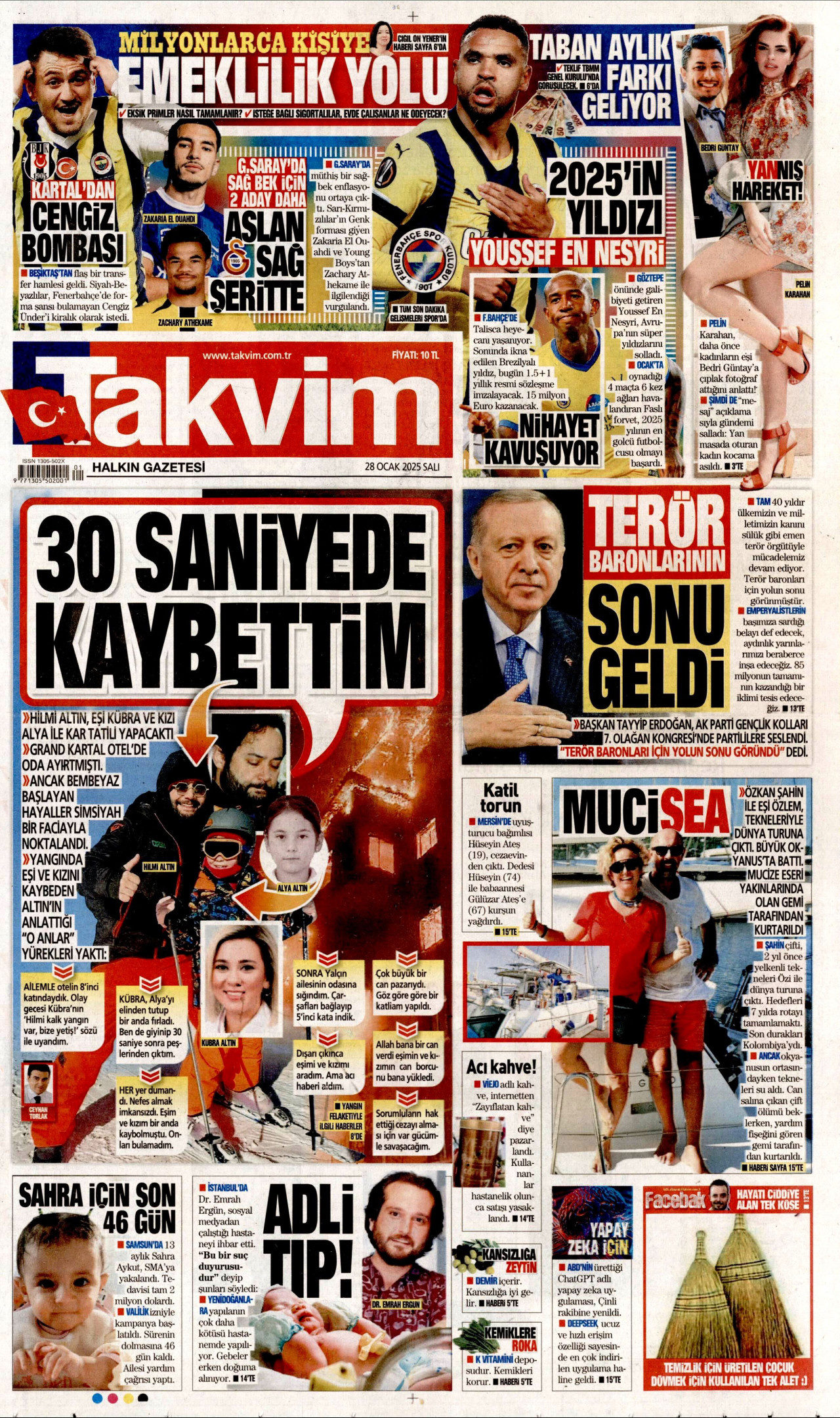 TAKVİM gazetesinin 28 Ocak 2025 tarihli birinci sayfası