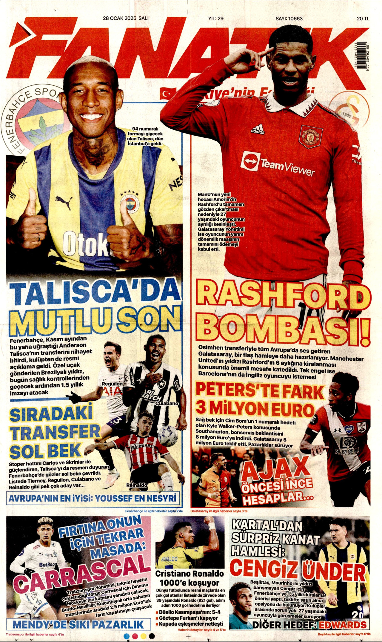 FANATİK gazetesinin 28 Ocak 2025 tarihli birinci sayfası