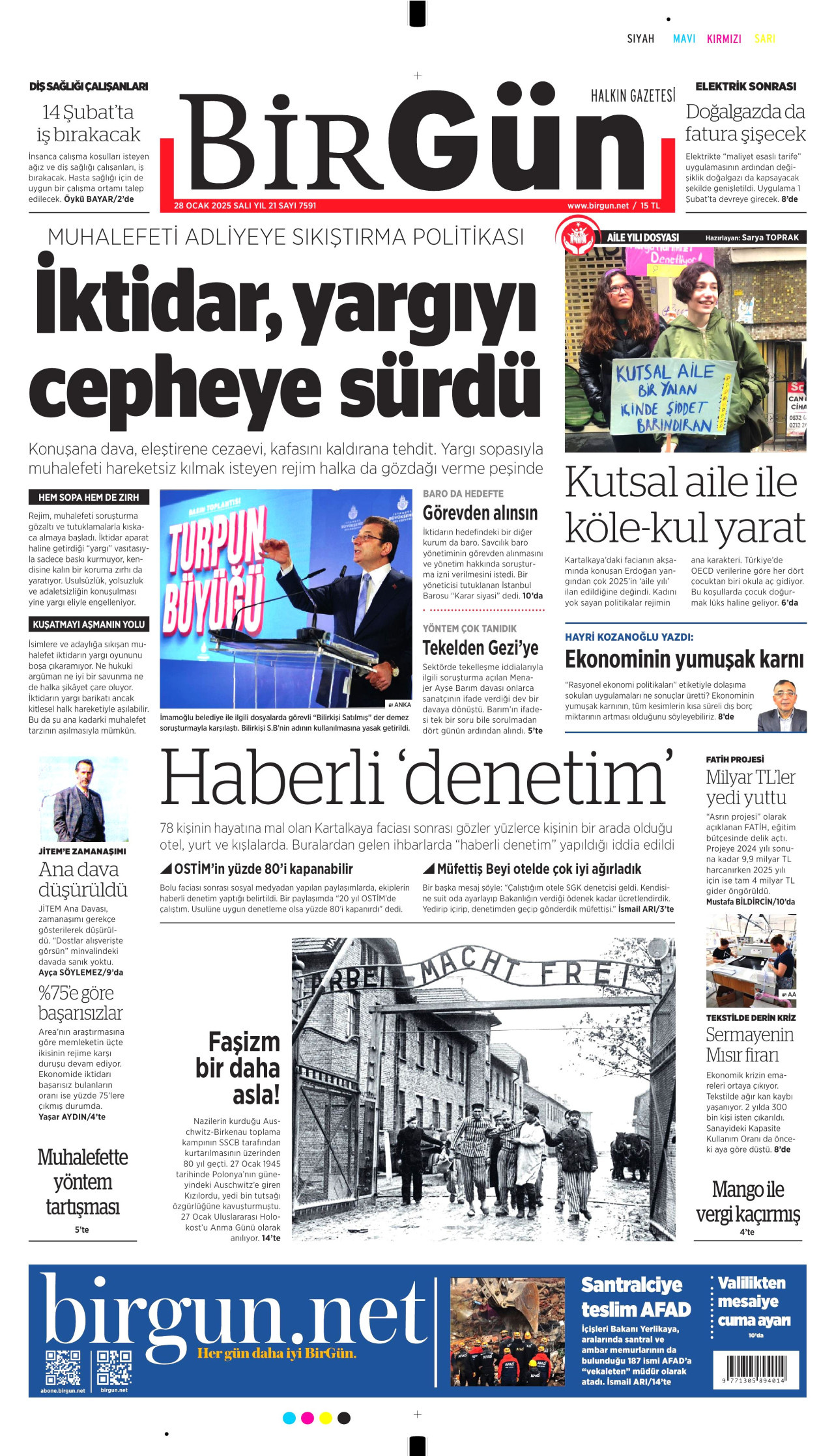 BİRGÜN gazetesinin 28 Ocak 2025 tarihli birinci sayfası