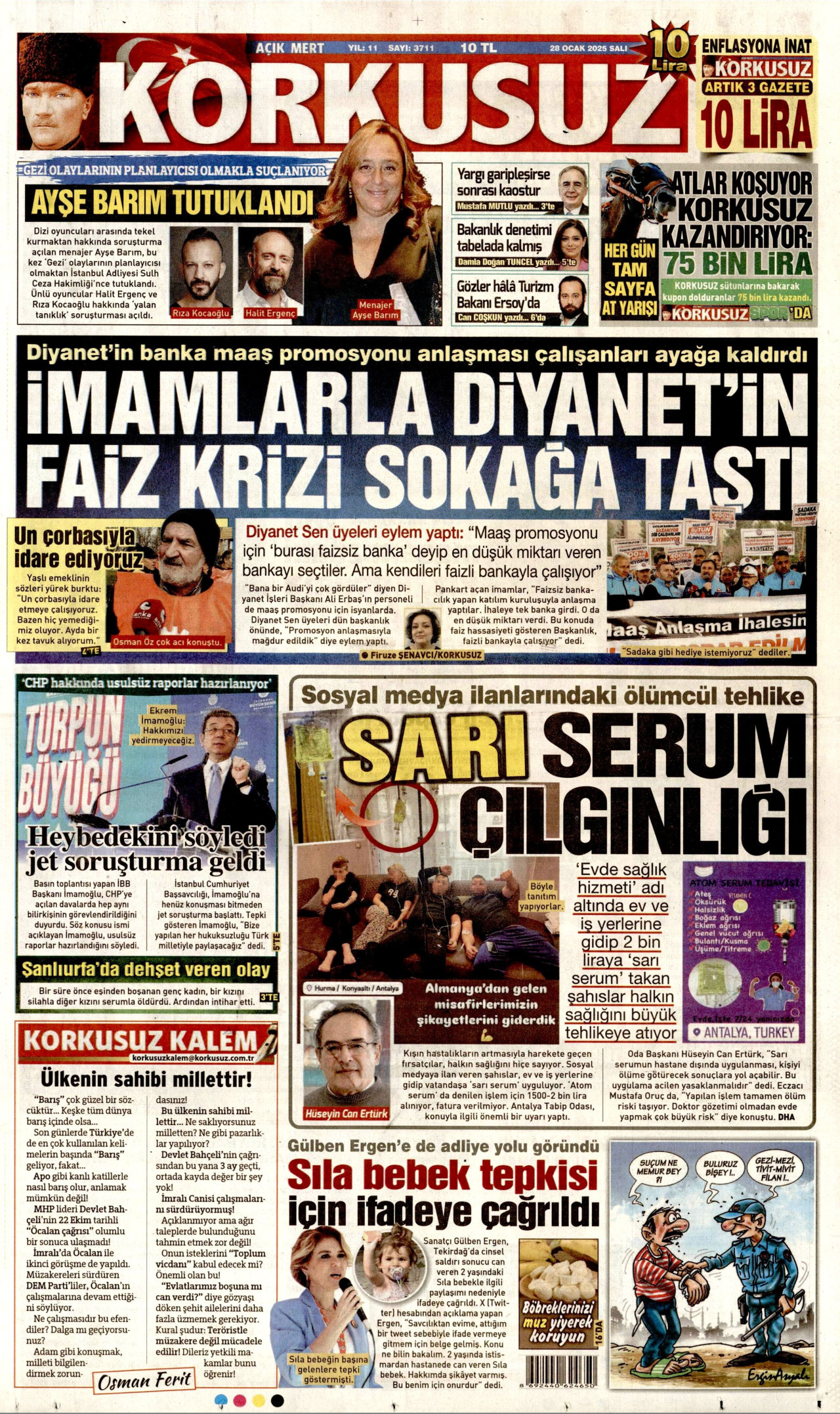 KORKUSUZ gazetesinin 28 Ocak 2025 tarihli birinci sayfası