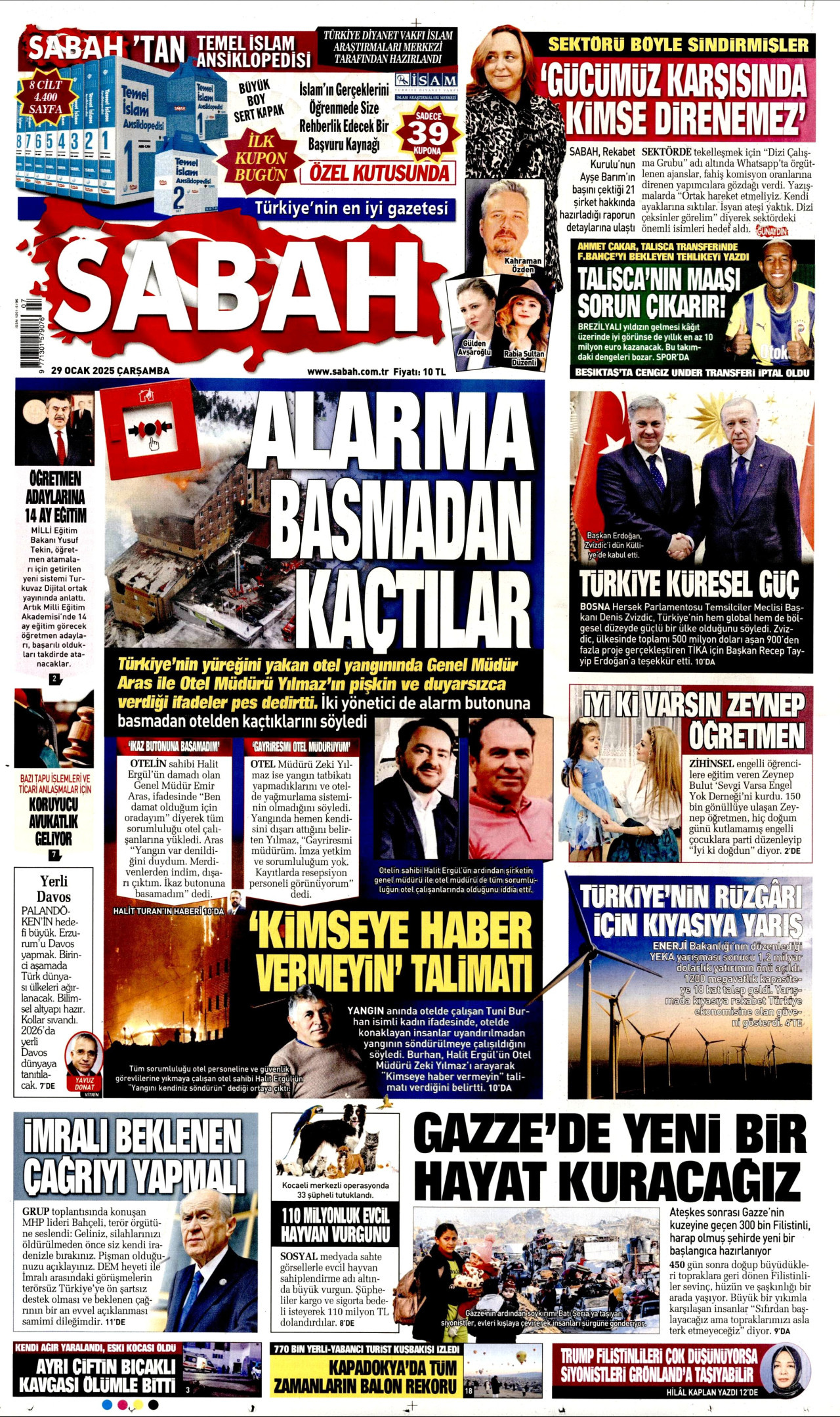 SABAH gazetesinin 29 Ocak 2025 tarihli birinci sayfası