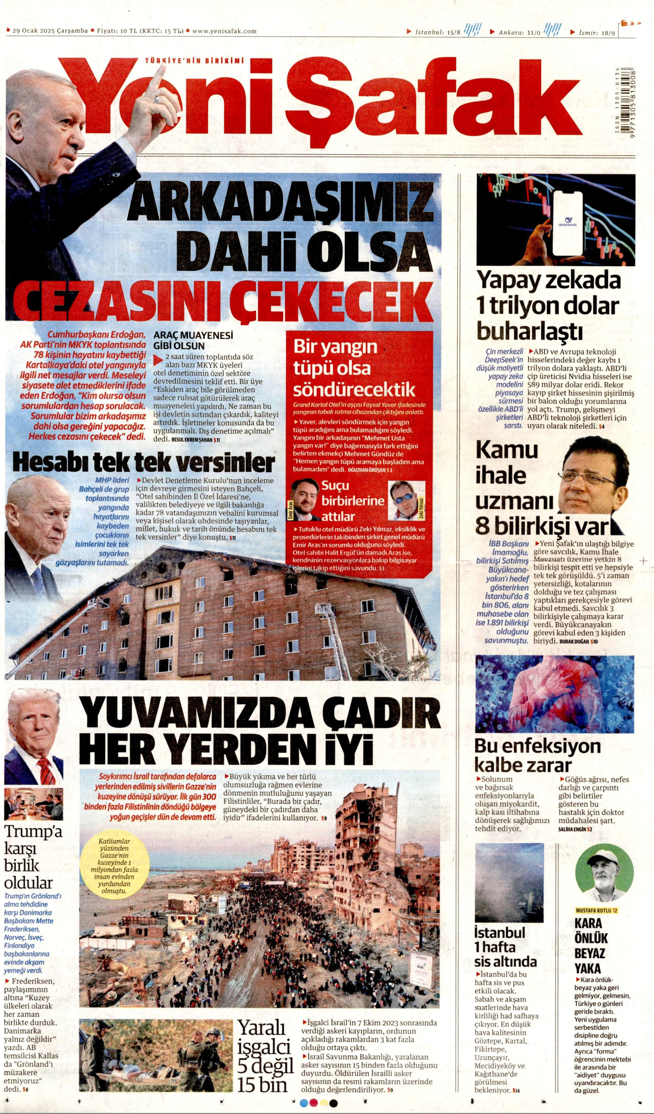YENİ ŞAFAK gazetesinin 29 Ocak 2025 tarihli birinci sayfası