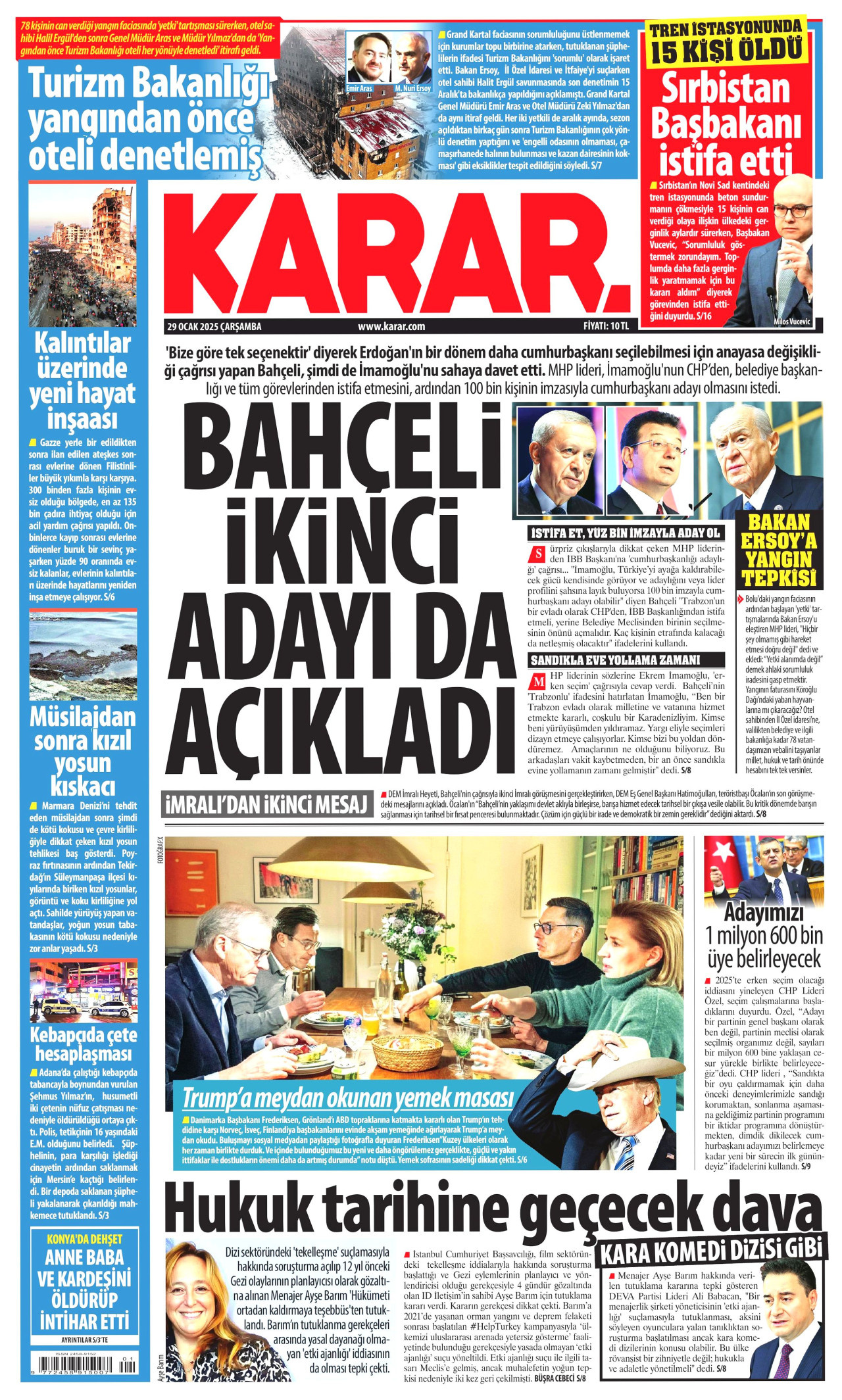 KARAR gazetesinin 29 Ocak 2025 tarihli birinci sayfası