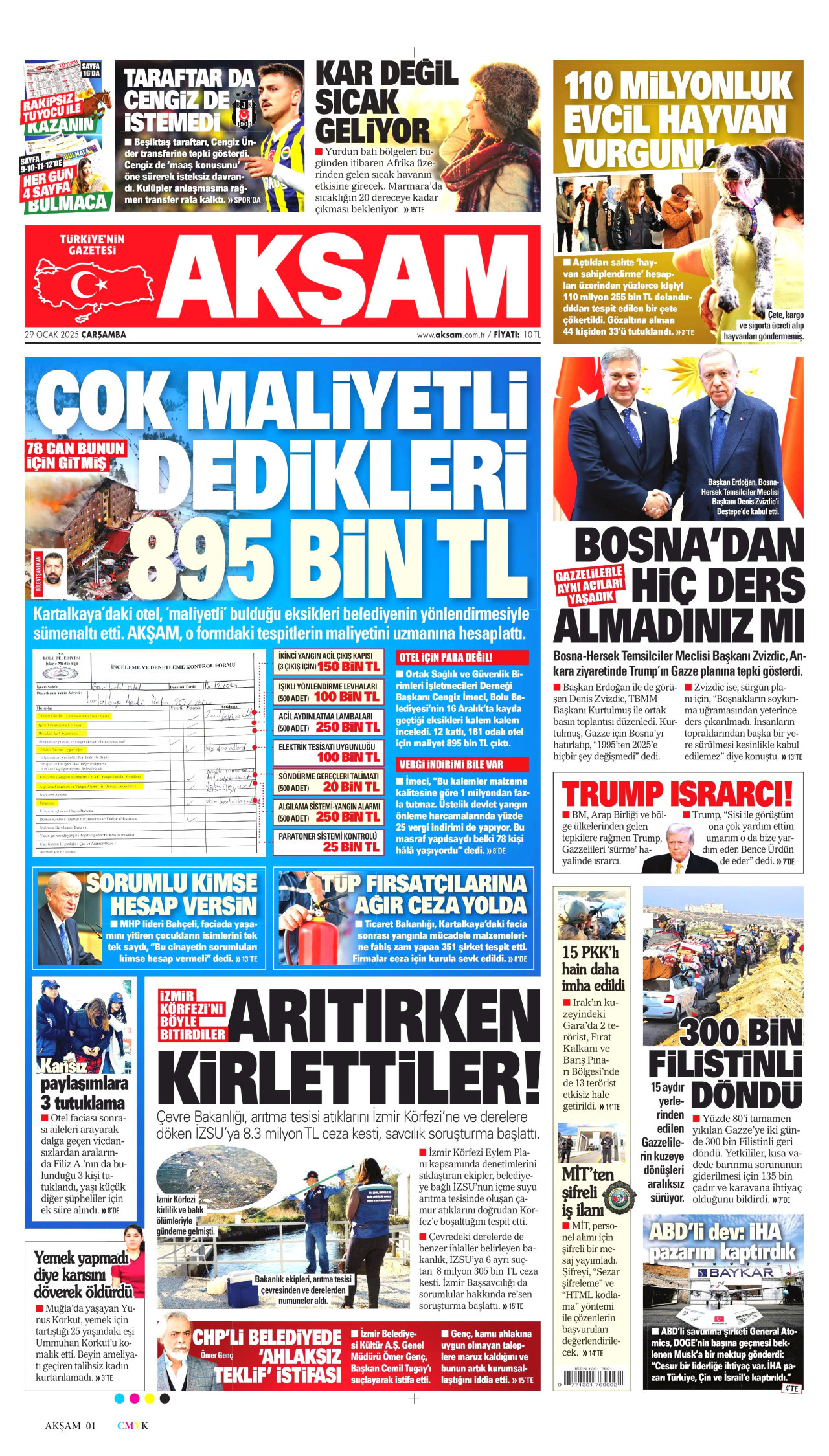 AKŞAM gazetesinin 29 Ocak 2025 tarihli birinci sayfası