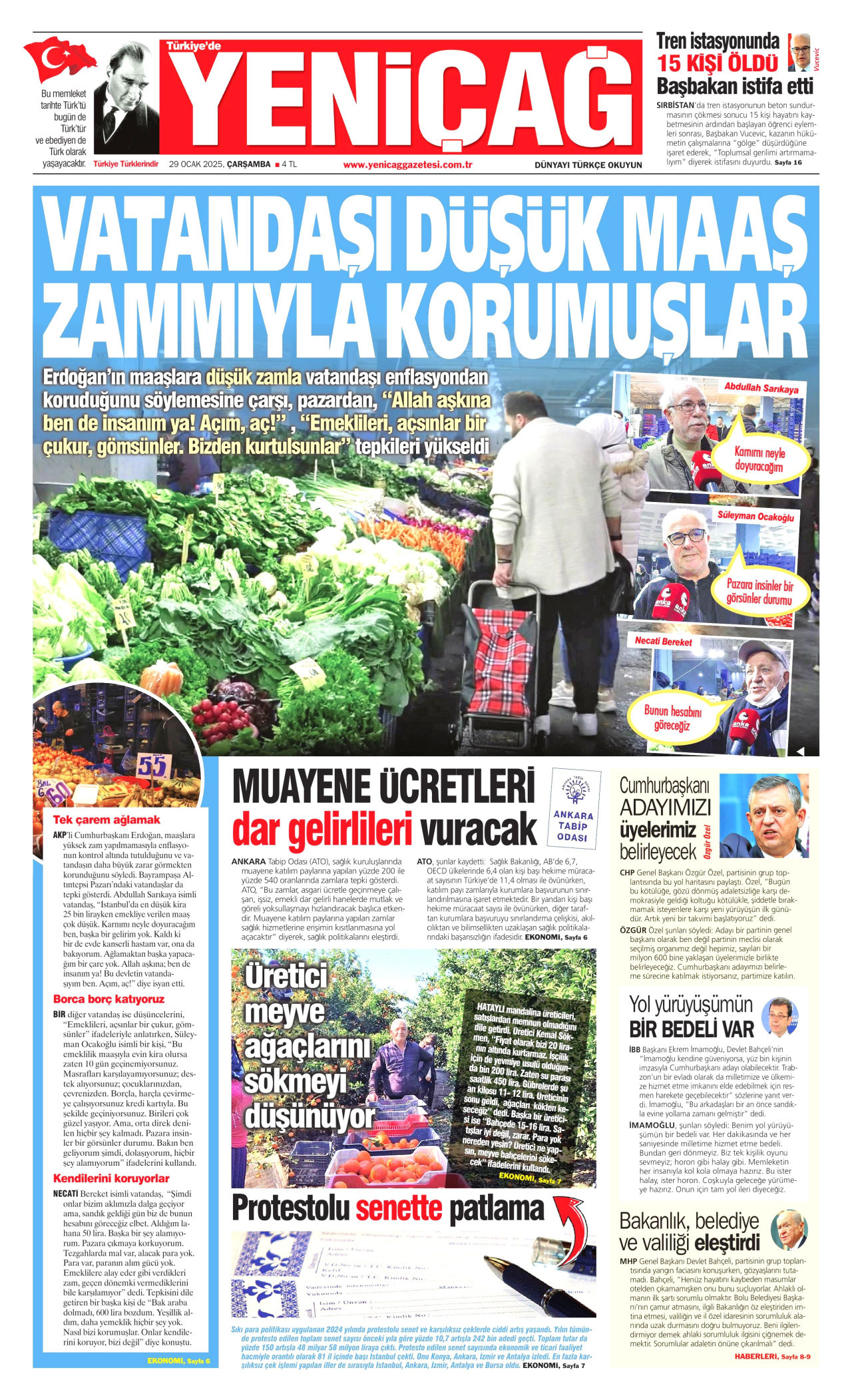 YENİÇAĞ gazetesinin 29 Ocak 2025 tarihli birinci sayfası