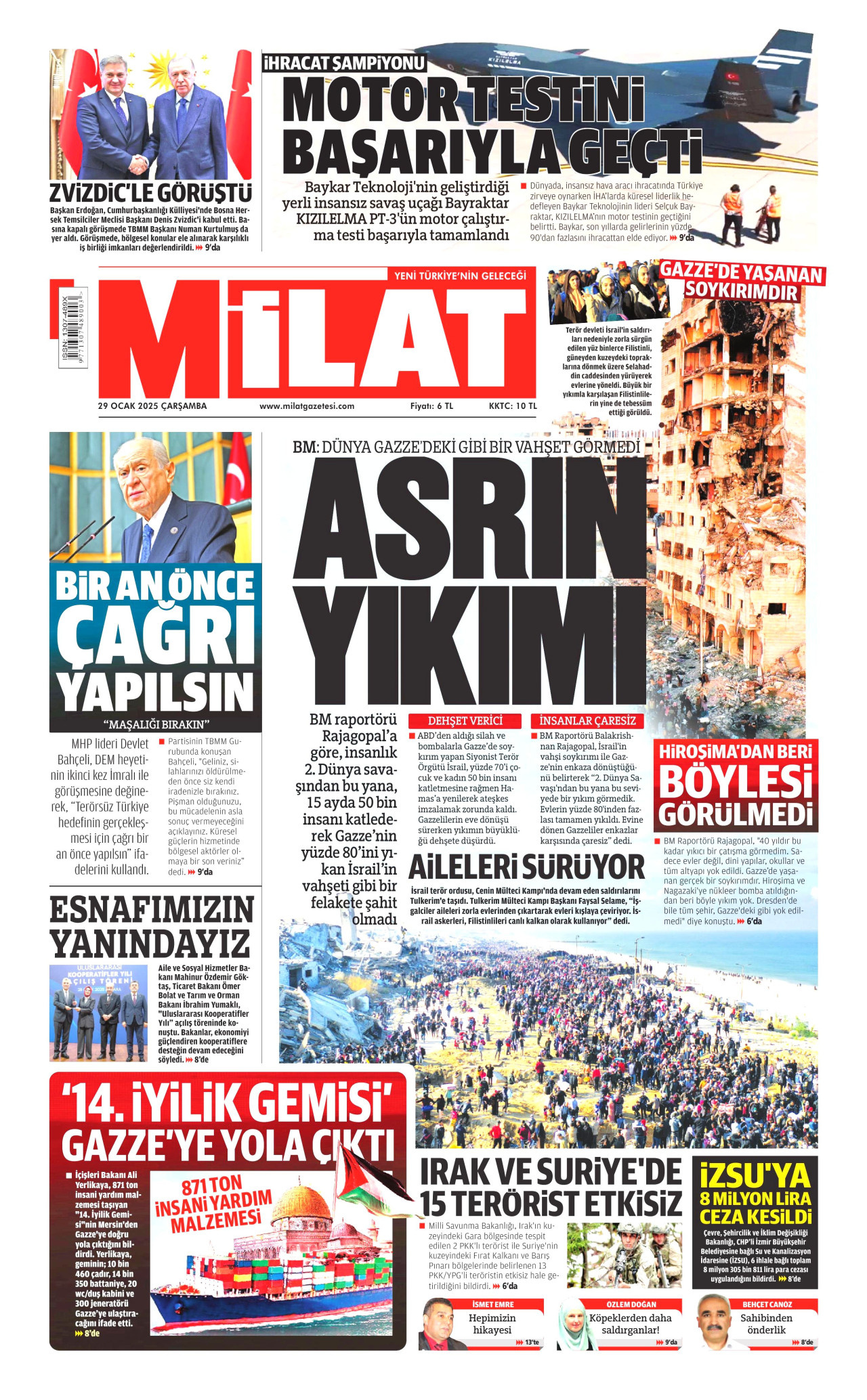 MİLAT gazetesinin 29 Ocak 2025 tarihli birinci sayfası
