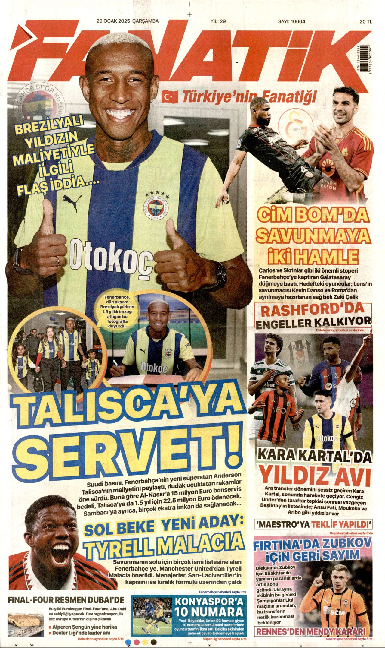 FANATİK gazetesinin 29 Ocak 2025 tarihli birinci sayfası