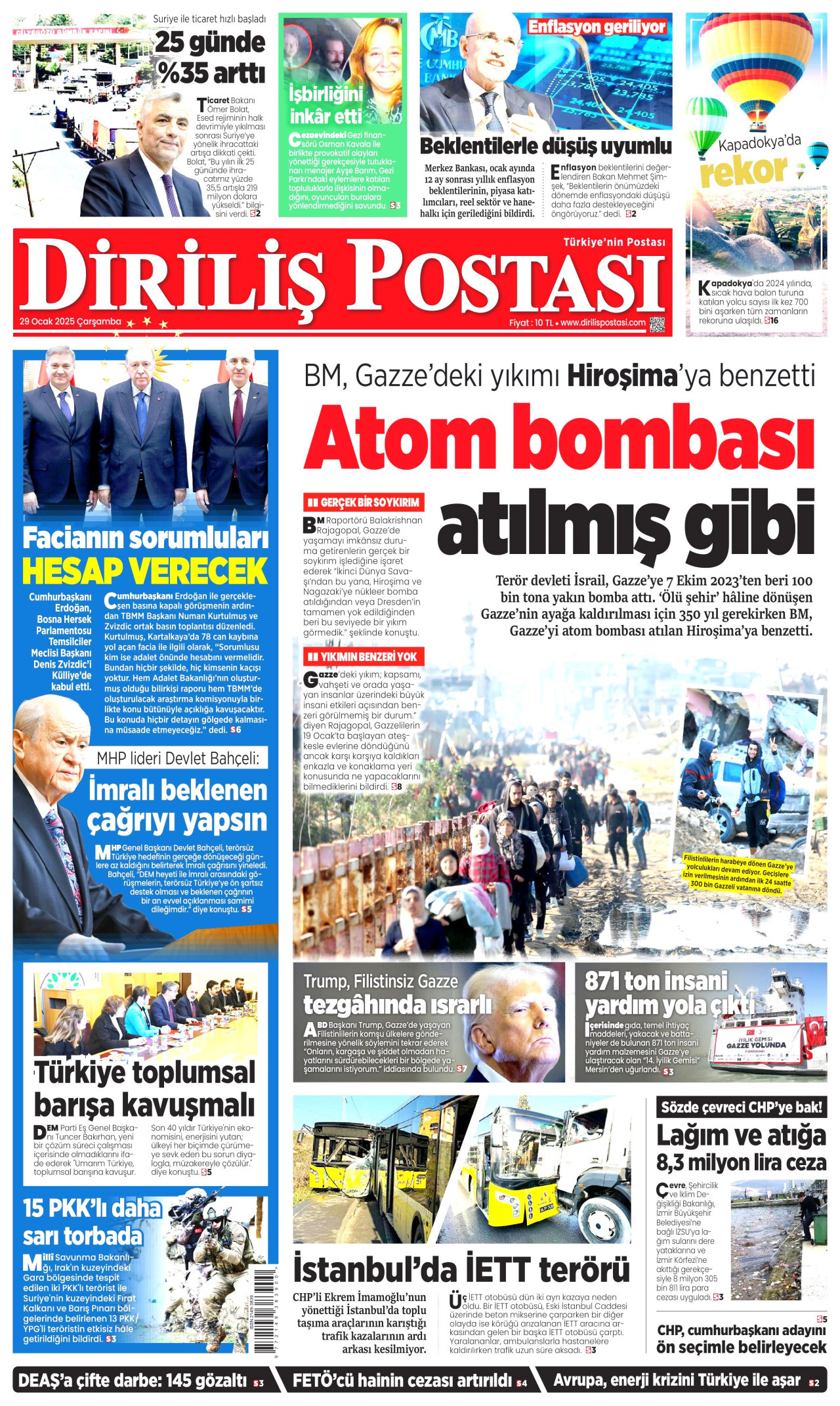 DİRİLİŞ POSTASI gazetesinin 29 Ocak 2025 tarihli birinci sayfası