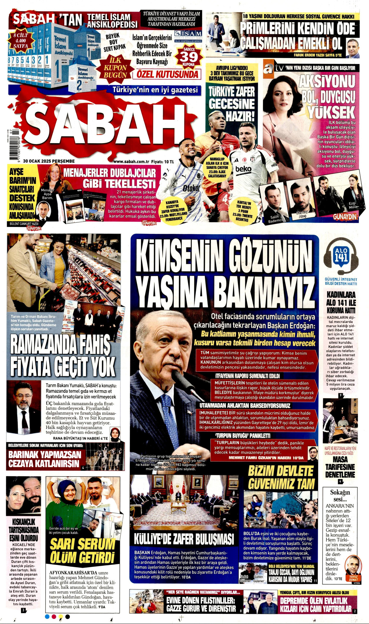 SABAH gazetesinin 30 Ocak 2025 tarihli birinci sayfası