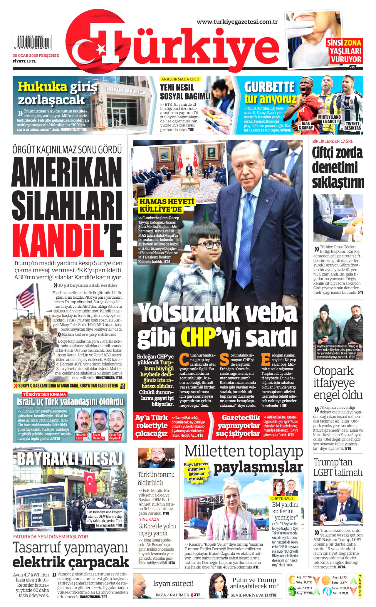 TÜRKİYE GAZETESİ gazetesinin 30 Ocak 2025 tarihli birinci sayfası