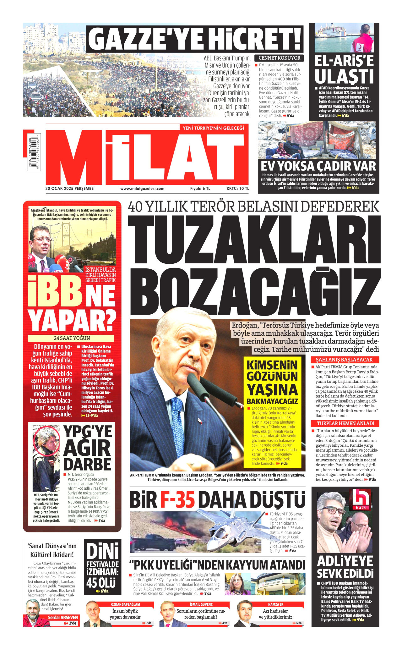 MİLAT gazetesinin 30 Ocak 2025 tarihli birinci sayfası