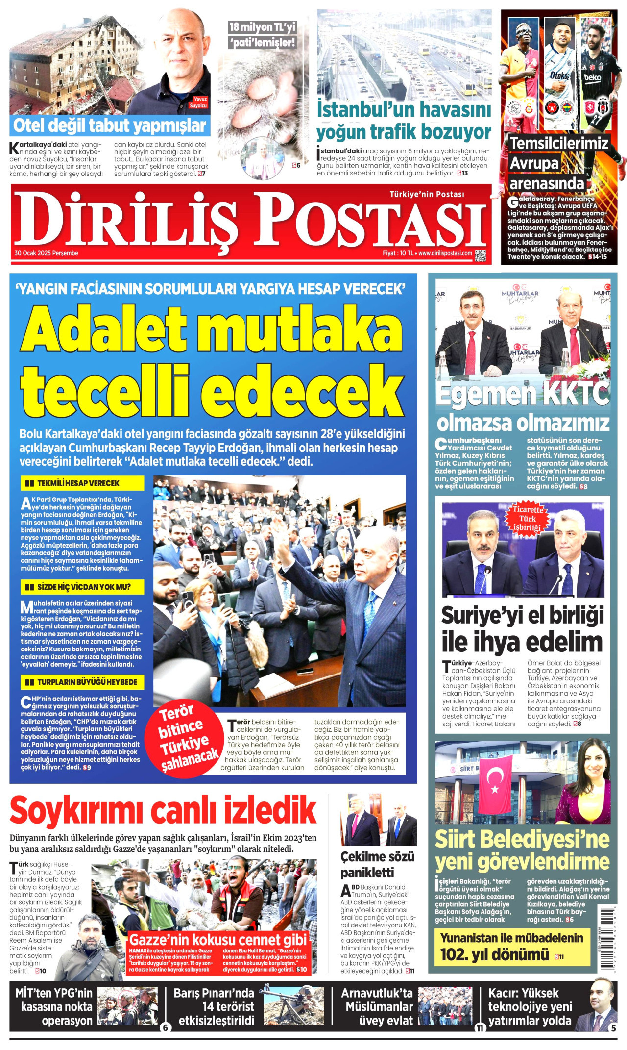 DİRİLİŞ POSTASI gazetesinin 30 Ocak 2025 tarihli birinci sayfası