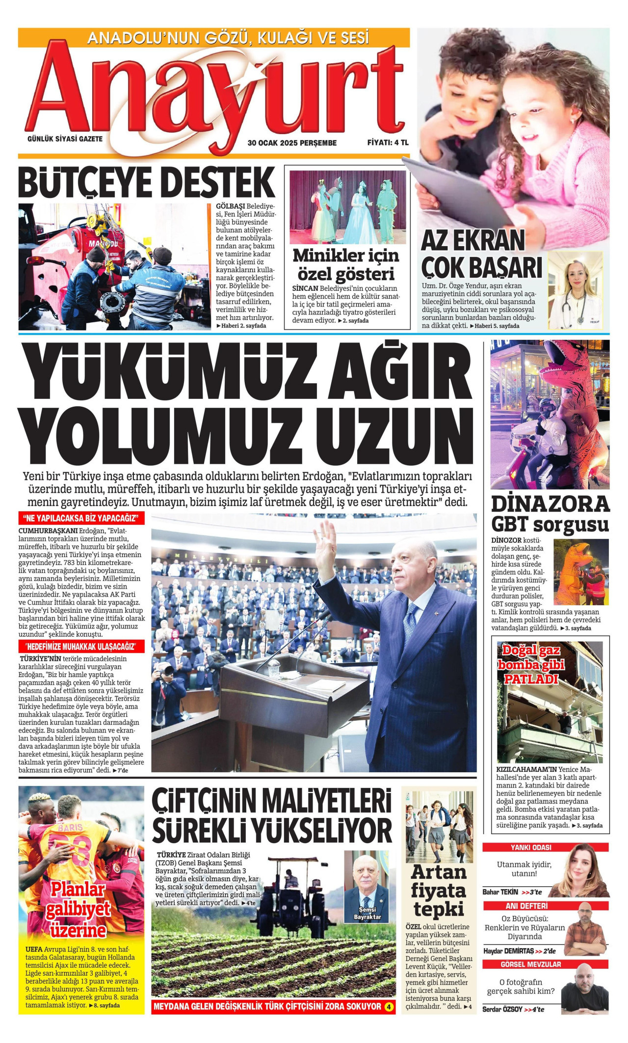 ANAYURT gazetesinin 30 Ocak 2025 tarihli birinci sayfası