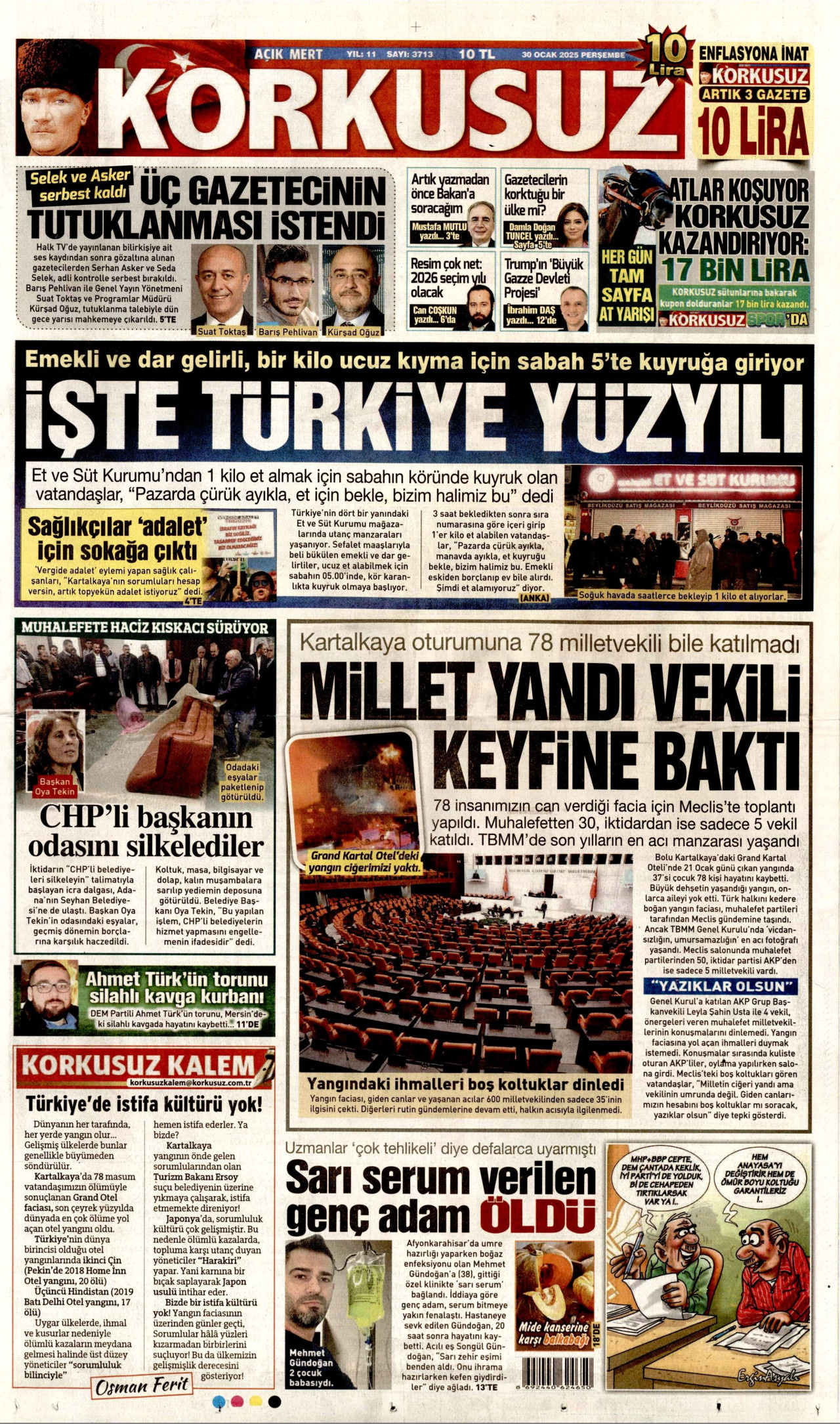 KORKUSUZ gazetesinin 30 Ocak 2025 tarihli birinci sayfası
