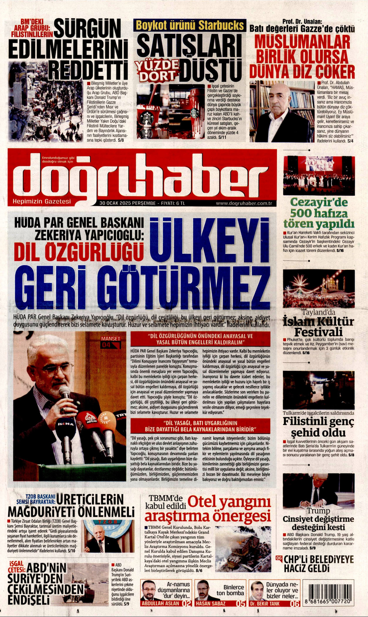 DOĞRU HABER gazetesinin 30 Ocak 2025 tarihli birinci sayfası