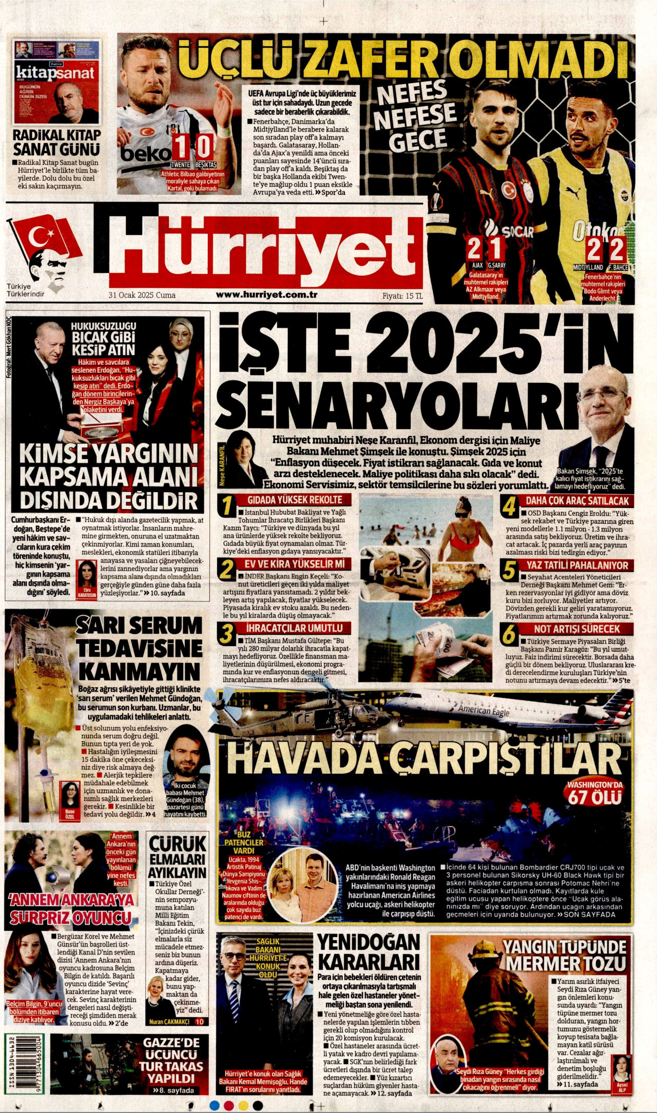 HÜRRİYET gazetesinin 31 Ocak 2025 tarihli birinci sayfası