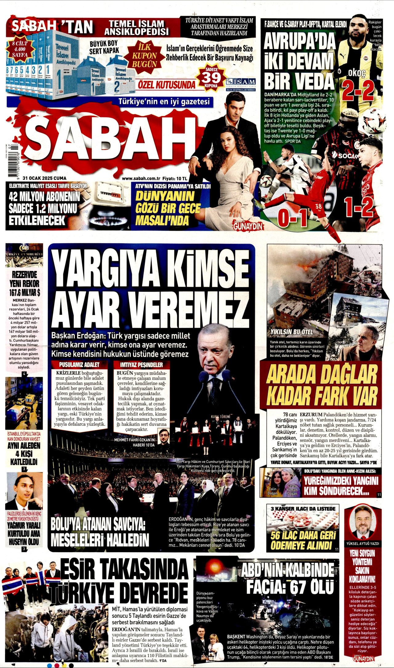SABAH gazetesinin 31 Ocak 2025 tarihli birinci sayfası