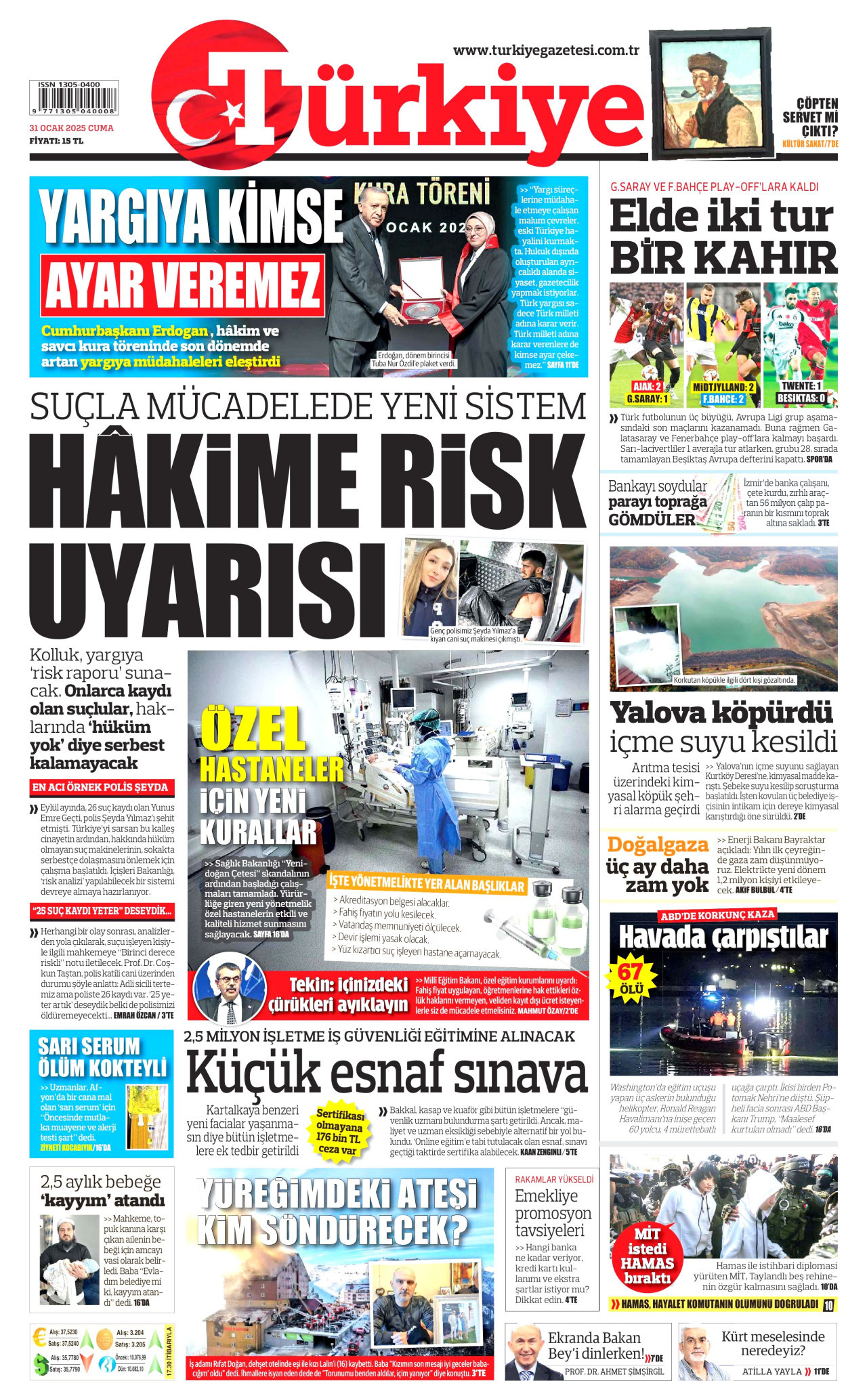TÜRKİYE GAZETESİ gazetesinin 31 Ocak 2025 tarihli birinci sayfası