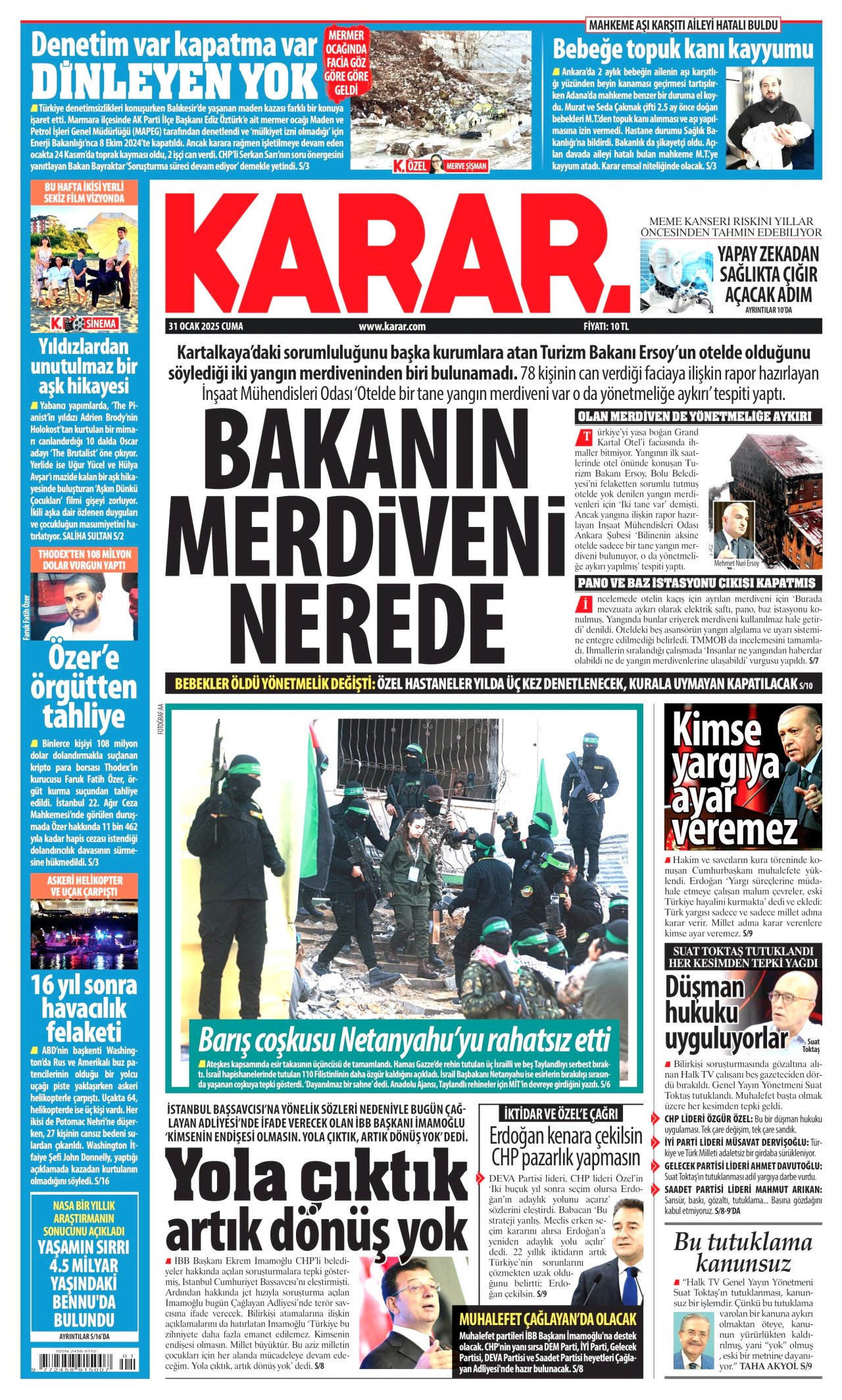 KARAR gazetesinin 31 Ocak 2025 tarihli birinci sayfası