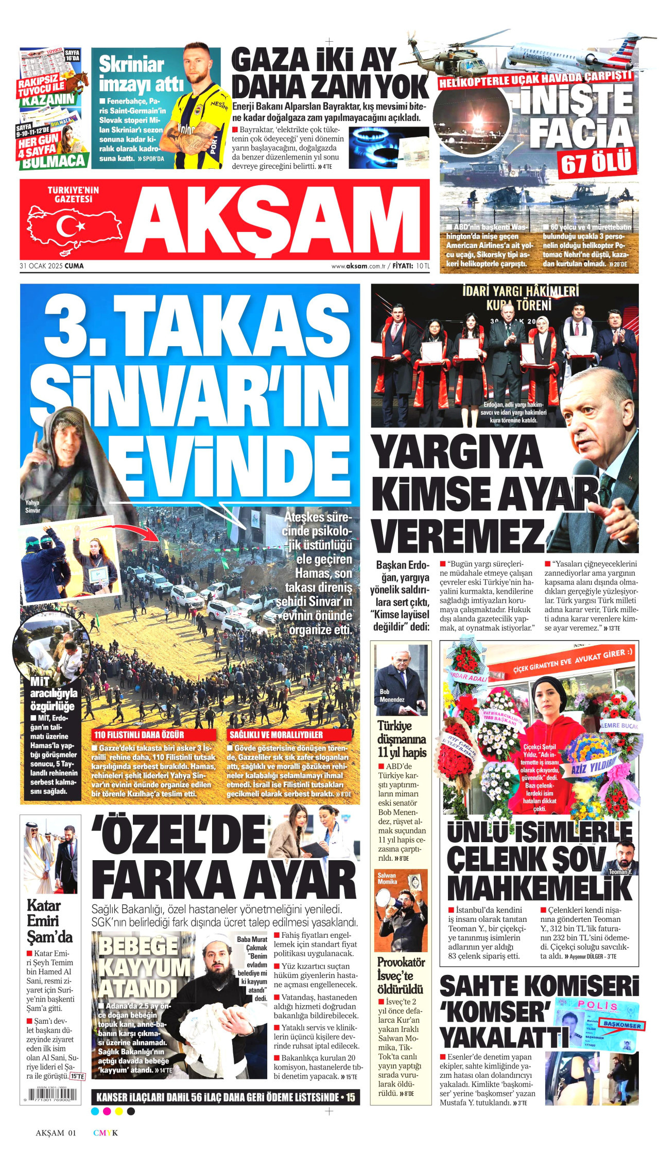AKŞAM gazetesinin 31 Ocak 2025 tarihli birinci sayfası