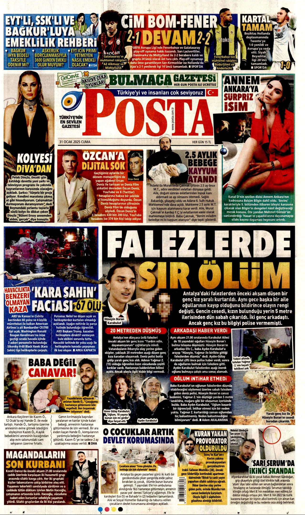 POSTA gazetesinin 31 Ocak 2025 tarihli birinci sayfası
