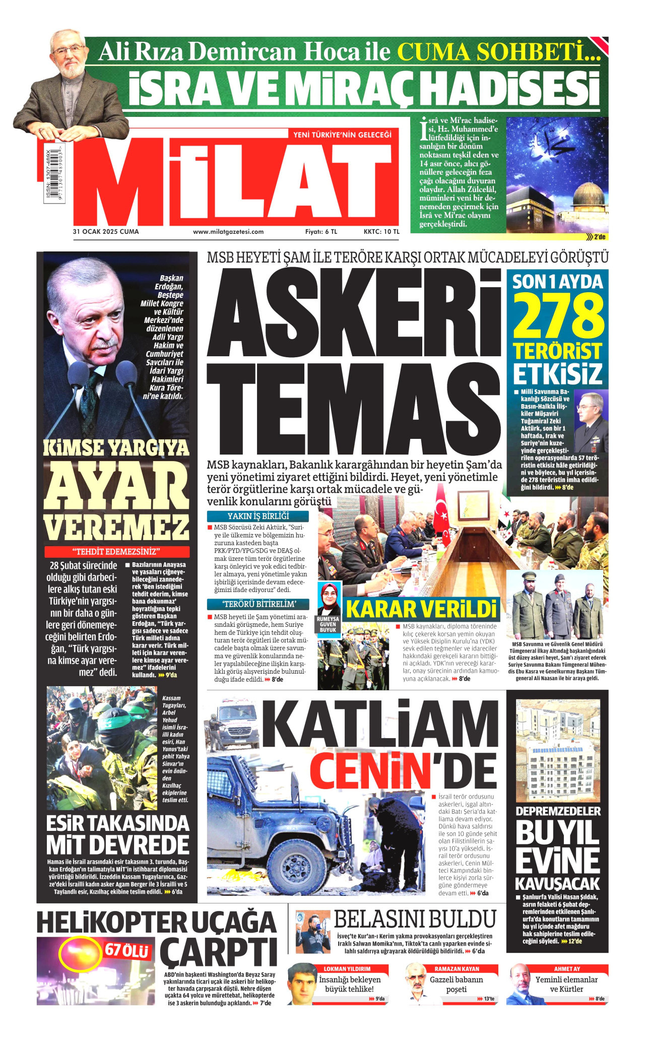 MİLAT gazetesinin 31 Ocak 2025 tarihli birinci sayfası