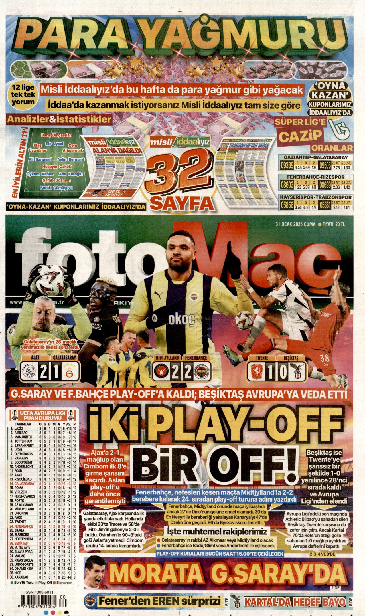 FOTOMAÇ gazetesinin 31 Ocak 2025 tarihli birinci sayfası