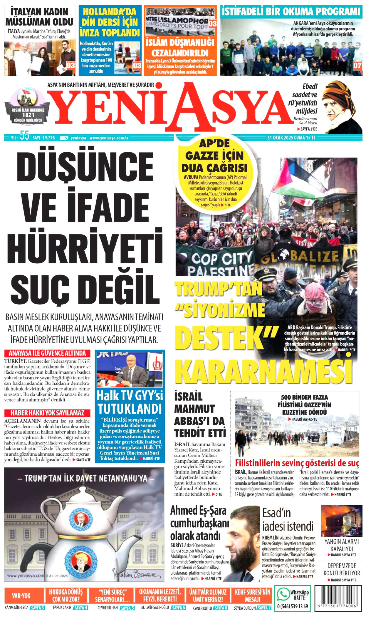 YENİ ASYA gazetesinin 31 Ocak 2025 tarihli birinci sayfası