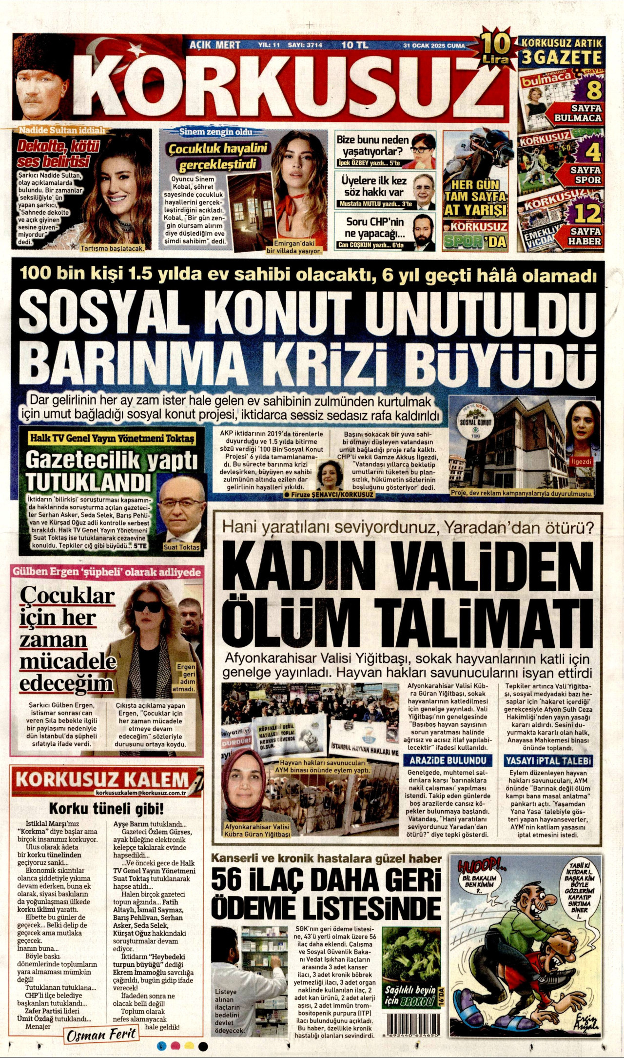 KORKUSUZ gazetesinin 31 Ocak 2025 tarihli birinci sayfası