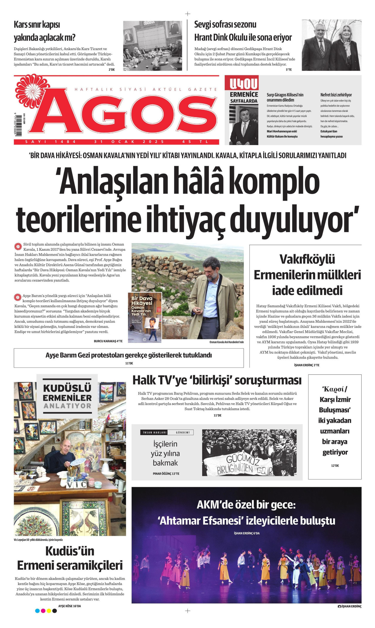 AGOS gazetesinin 31 Ocak 2025 tarihli birinci sayfası