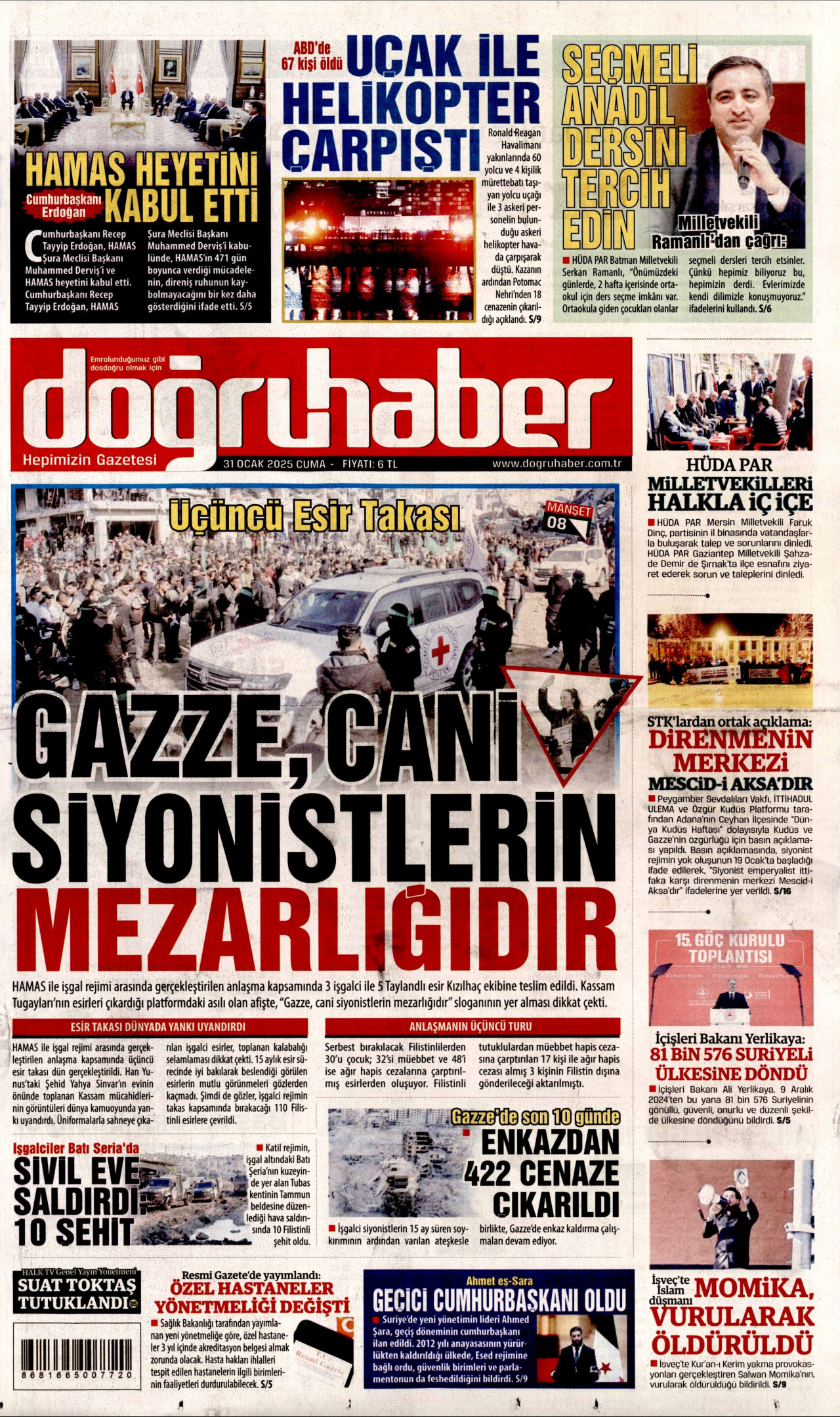 DOĞRU HABER gazetesinin 31 Ocak 2025 tarihli birinci sayfası