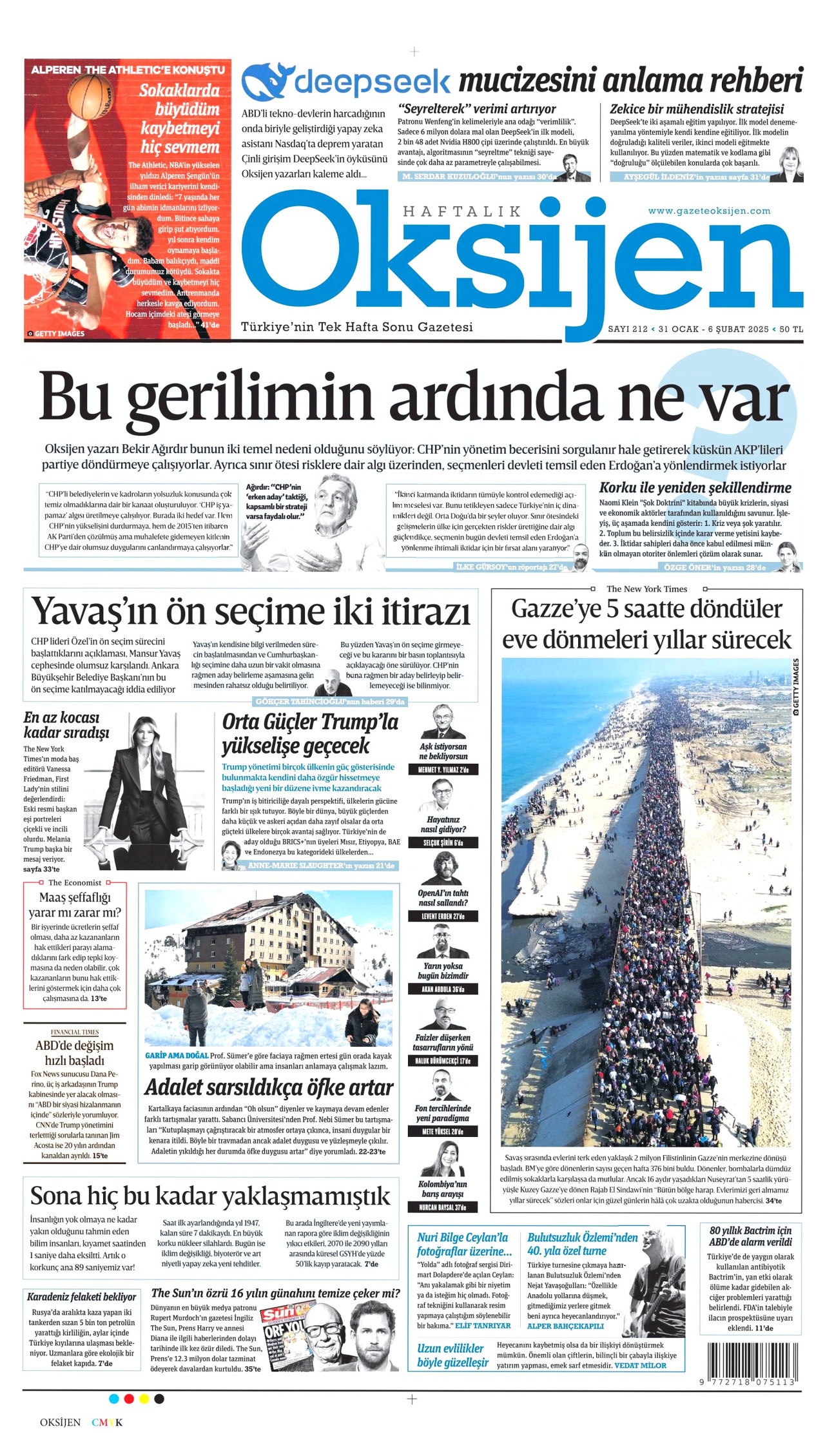 OKSİJEN gazetesinin 31 Ocak 2025 tarihli birinci sayfası