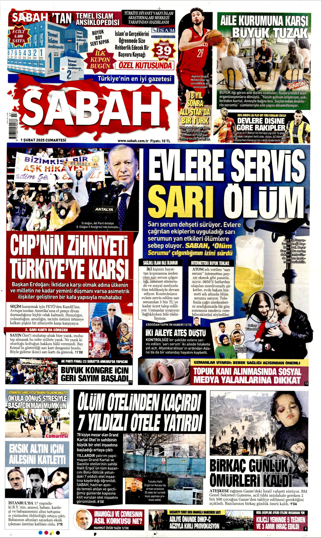 SABAH gazetesinin 1 Şubat 2025 tarihli birinci sayfası