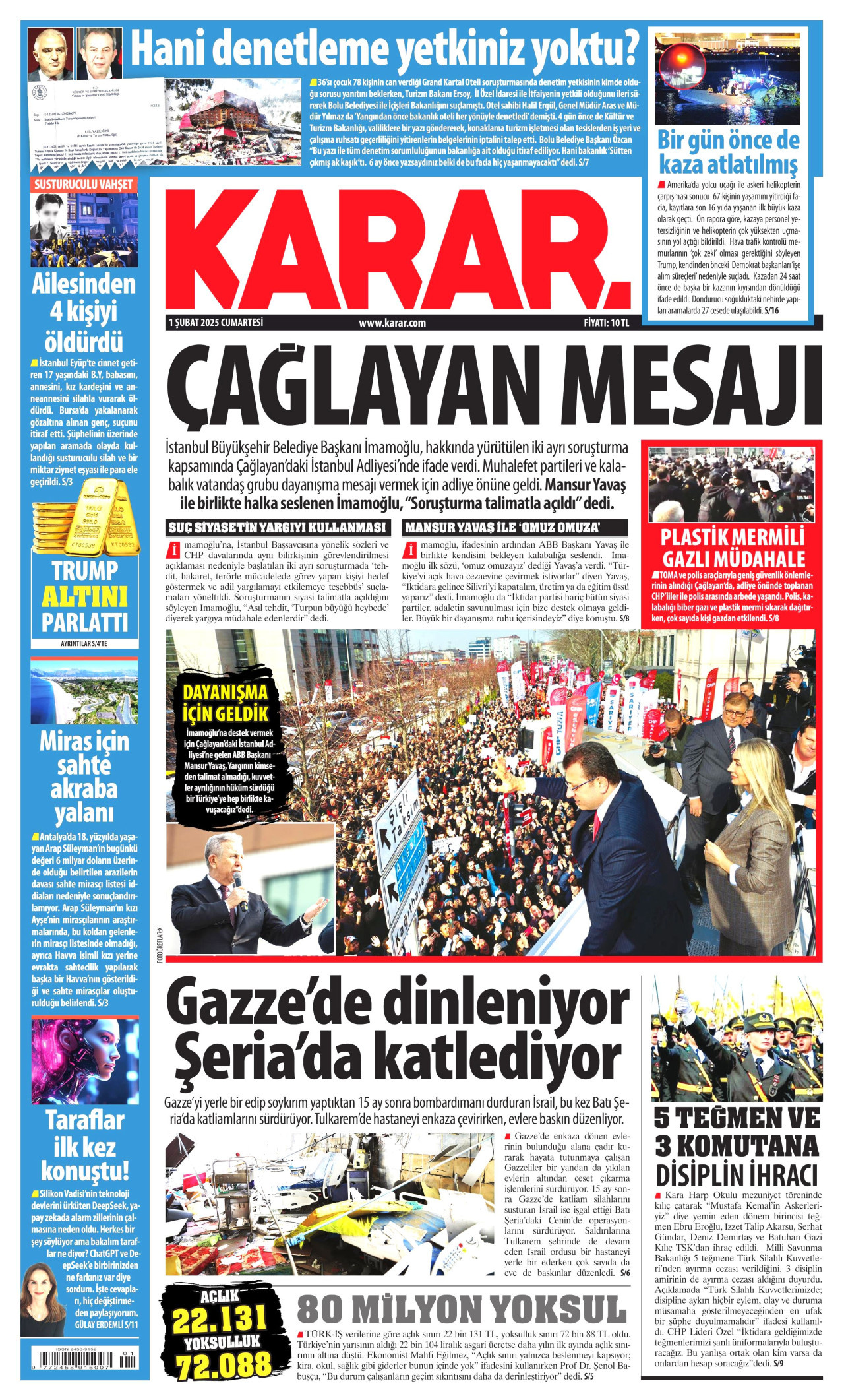 KARAR gazetesinin 1 Şubat 2025 tarihli birinci sayfası