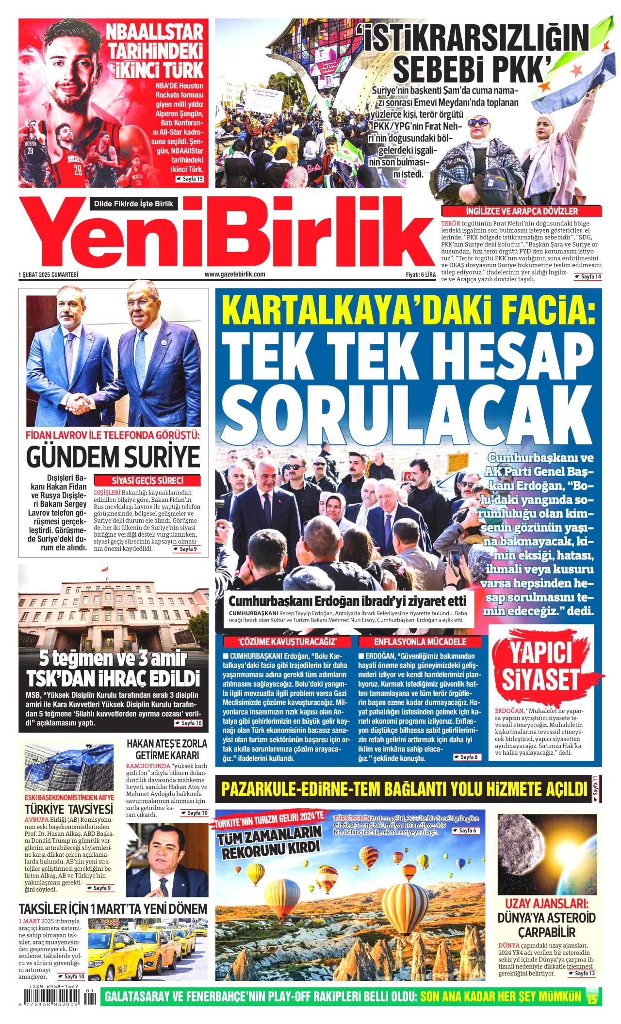YENİBİRLİK gazetesinin 1 Şubat 2025 tarihli birinci sayfası