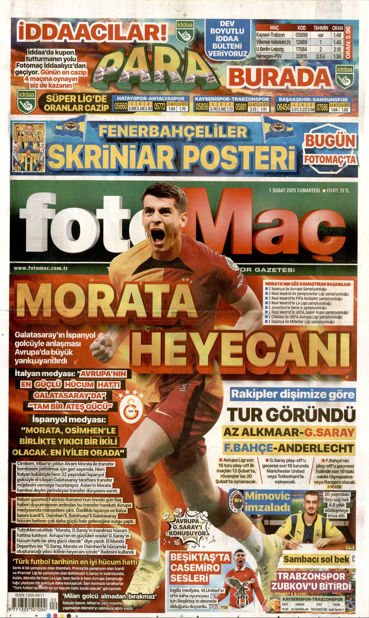 FOTOMAÇ gazetesinin 1 Şubat 2025 tarihli birinci sayfası