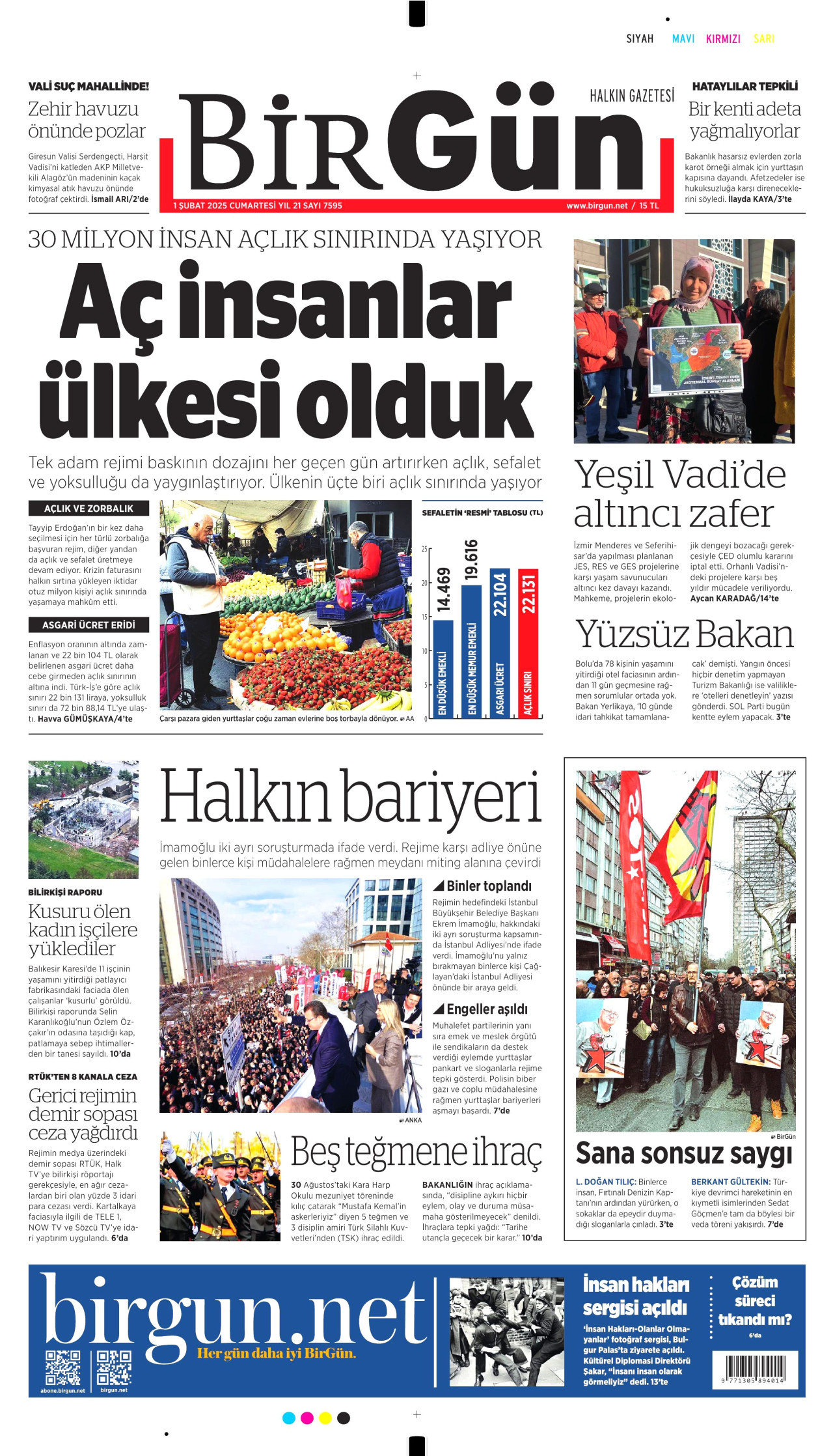 BİRGÜN gazetesinin 1 Şubat 2025 tarihli birinci sayfası