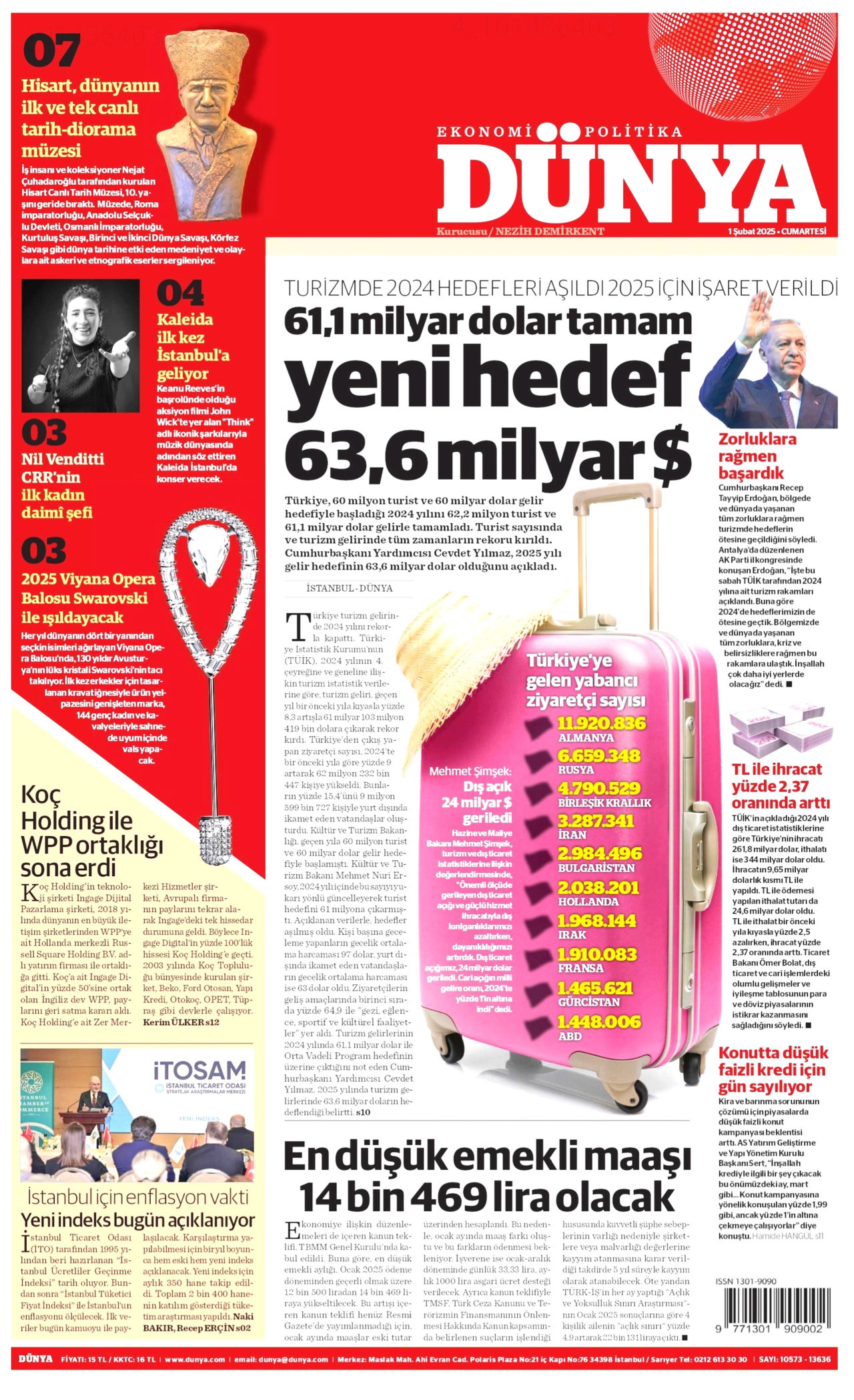 DÜNYA gazetesinin 1 Şubat 2025 tarihli birinci sayfası