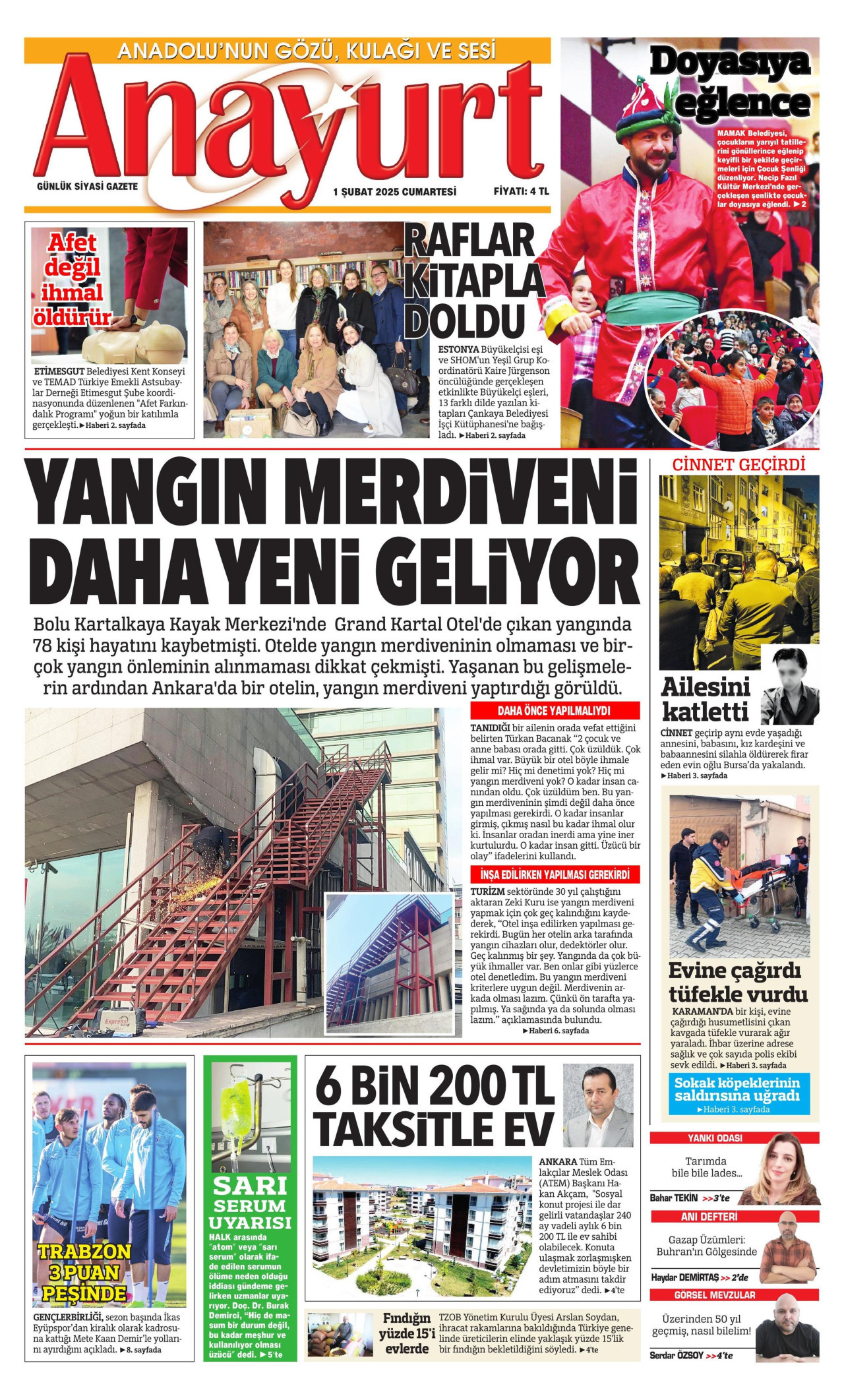 ANAYURT gazetesinin 1 Şubat 2025 tarihli birinci sayfası