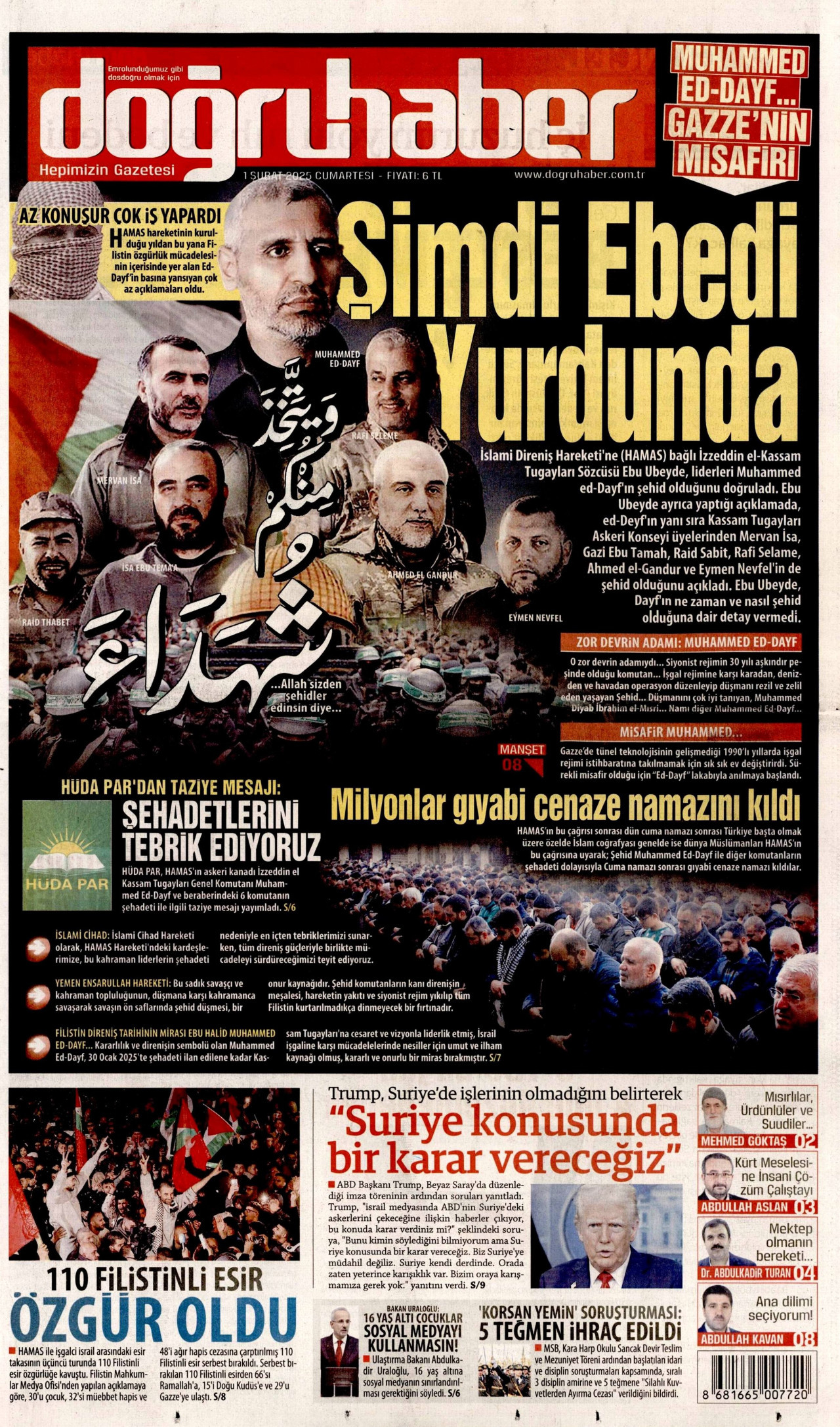 DOĞRU HABER gazetesinin 1 Şubat 2025 tarihli birinci sayfası