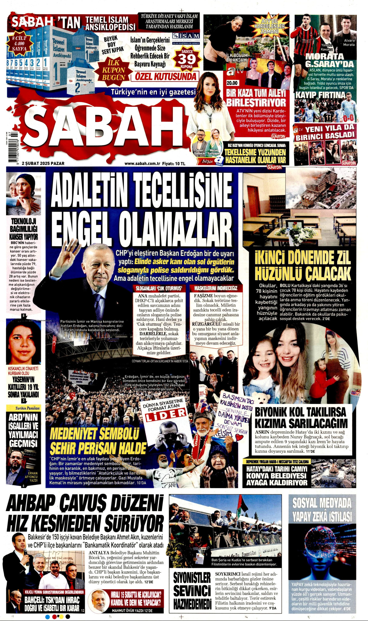 SABAH gazetesinin 2 Şubat 2025 tarihli birinci sayfası