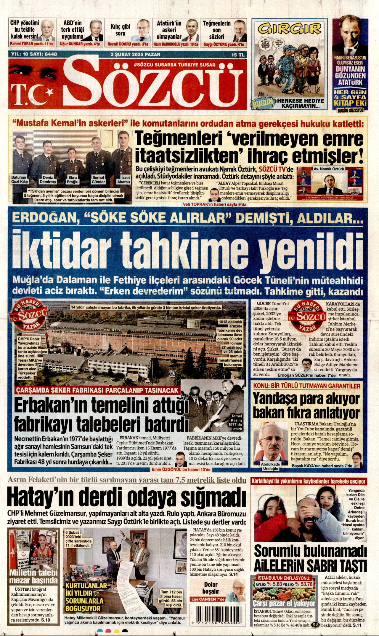 SÖZCÜ gazetesinin 2 Şubat 2025 tarihli birinci sayfası