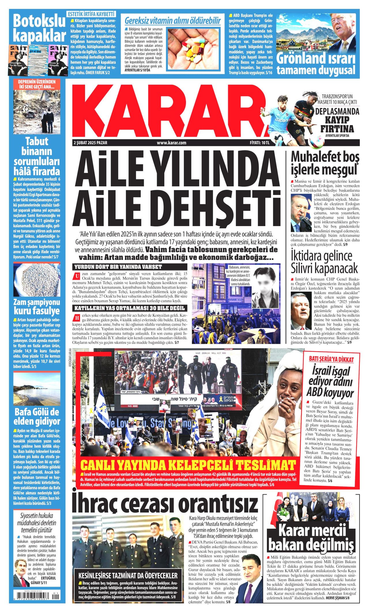 KARAR gazetesinin 2 Şubat 2025 tarihli birinci sayfası