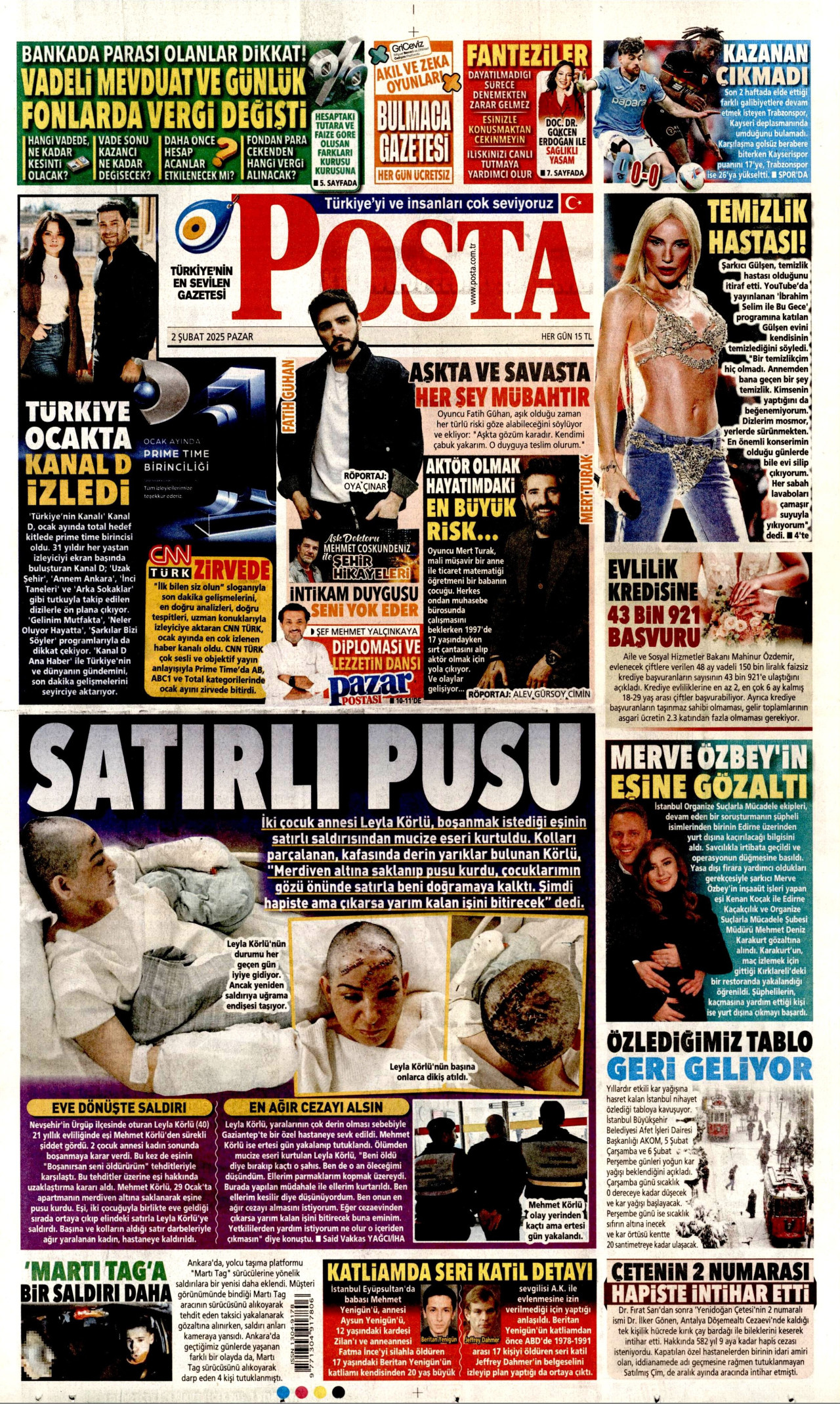 POSTA gazetesinin 2 Şubat 2025 tarihli birinci sayfası