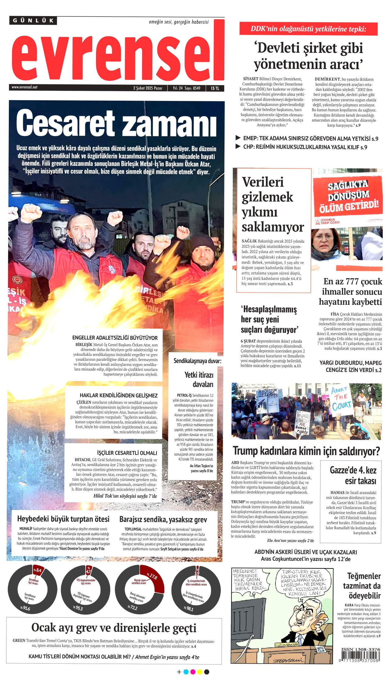 EVRENSEL gazetesinin 2 Şubat 2025 tarihli birinci sayfası
