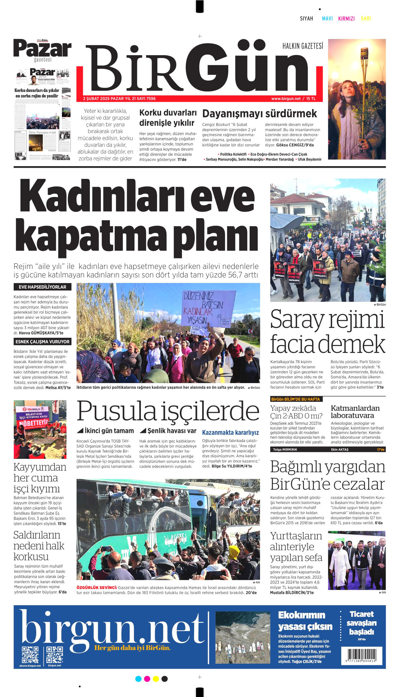BİRGÜN gazetesinin 2 Şubat 2025 tarihli birinci sayfası