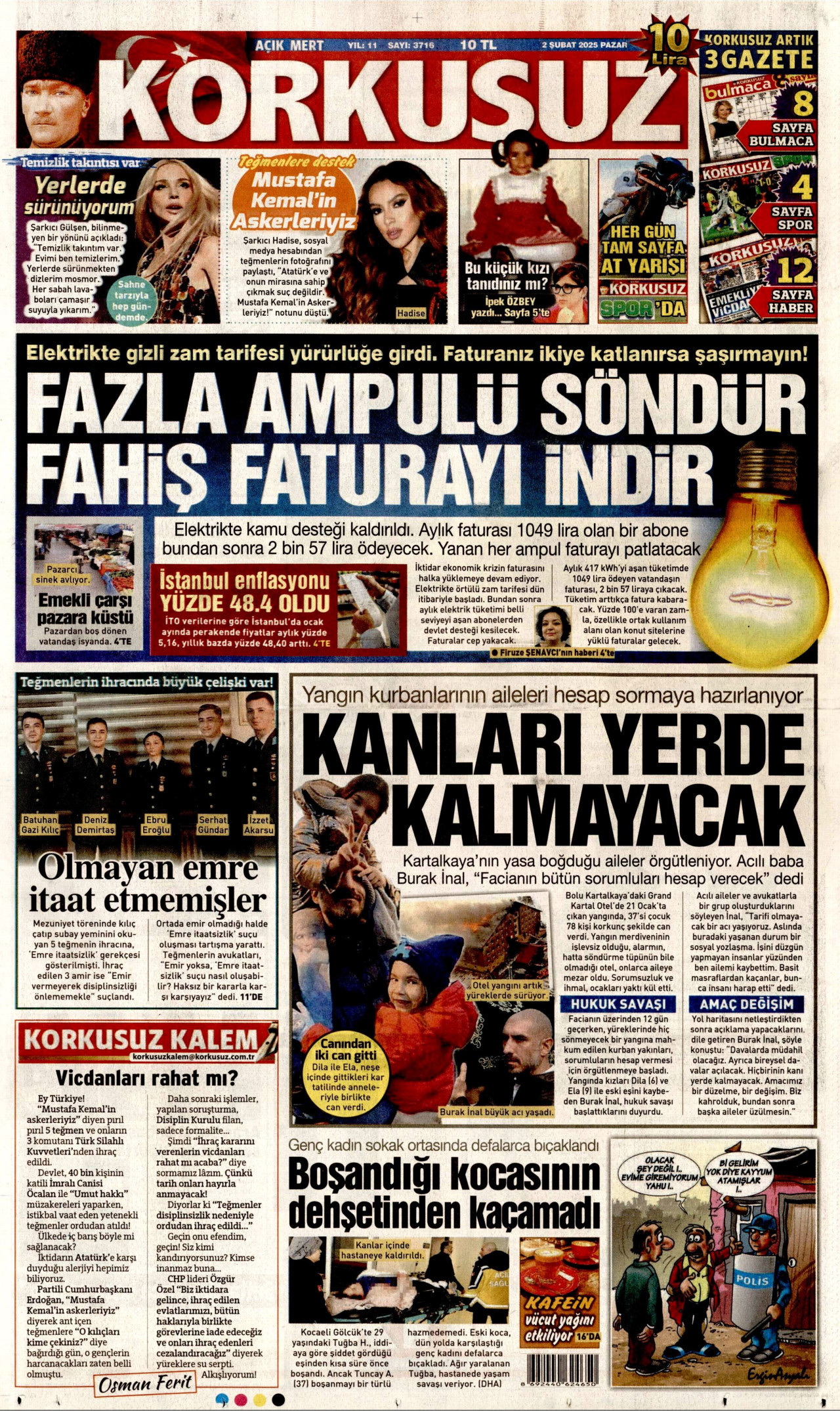 KORKUSUZ gazetesinin 2 Şubat 2025 tarihli birinci sayfası