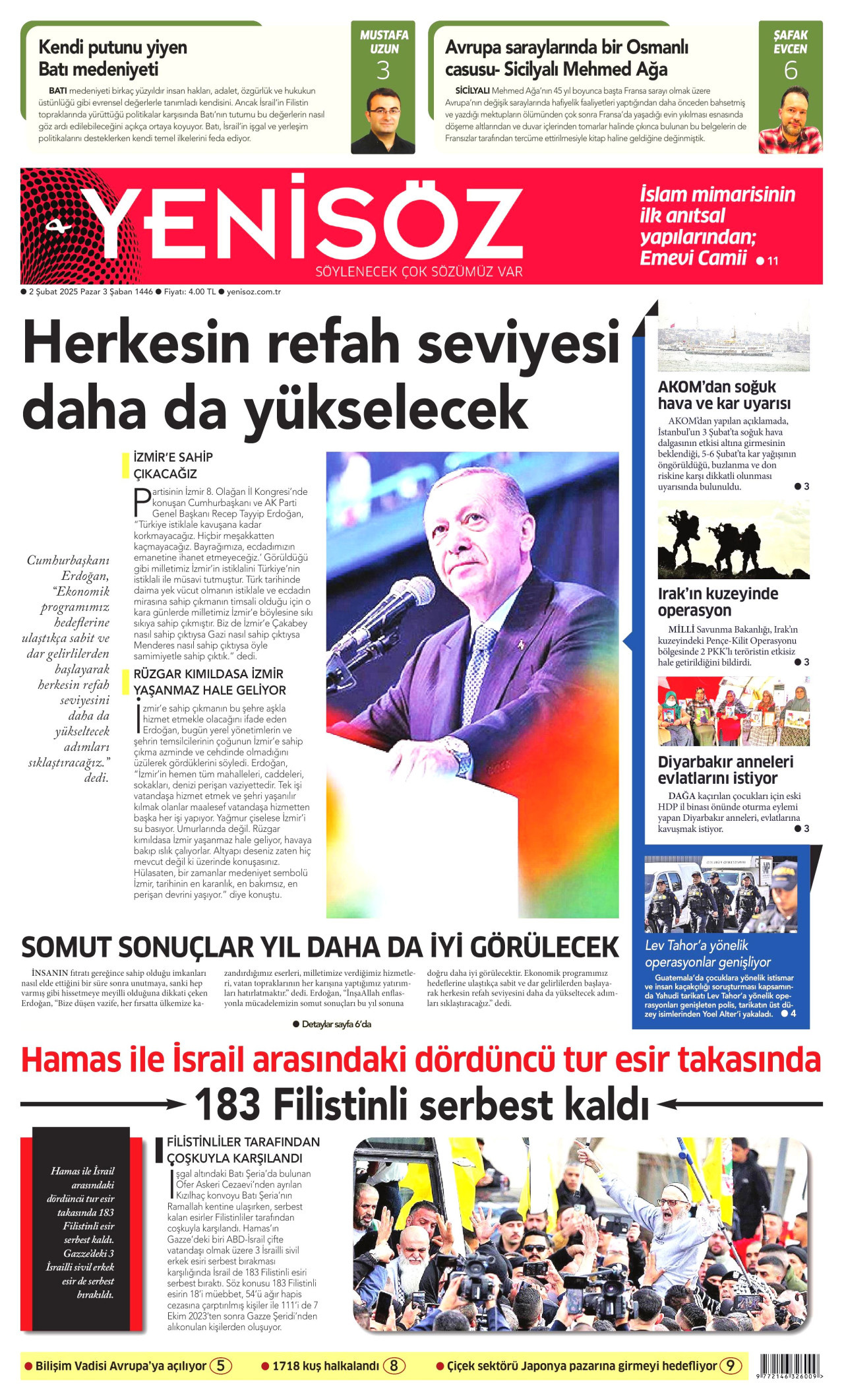 YENİ SÖZ GAZETESİ gazetesinin 2 Şubat 2025 tarihli birinci sayfası