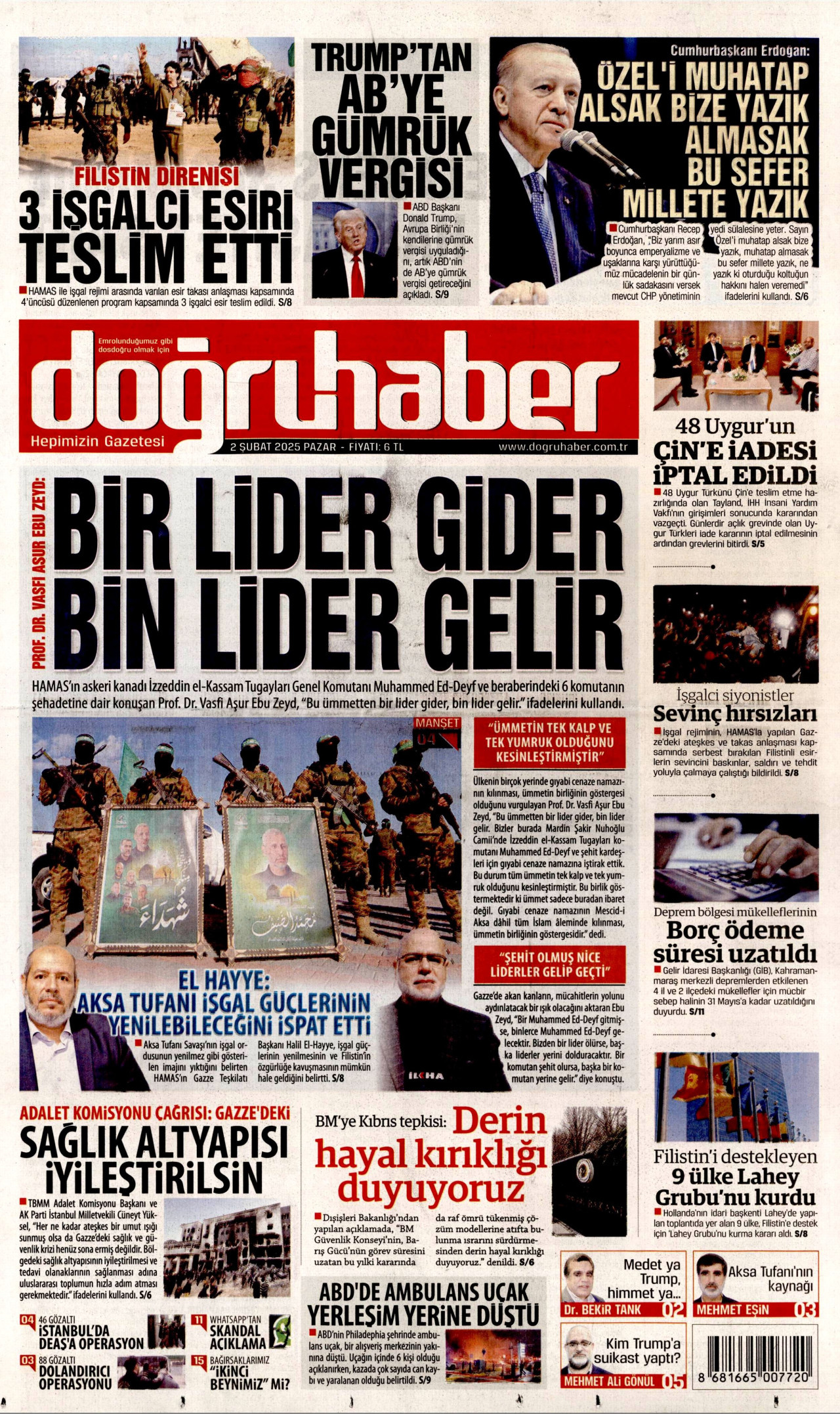 DOĞRU HABER gazetesinin 2 Şubat 2025 tarihli birinci sayfası